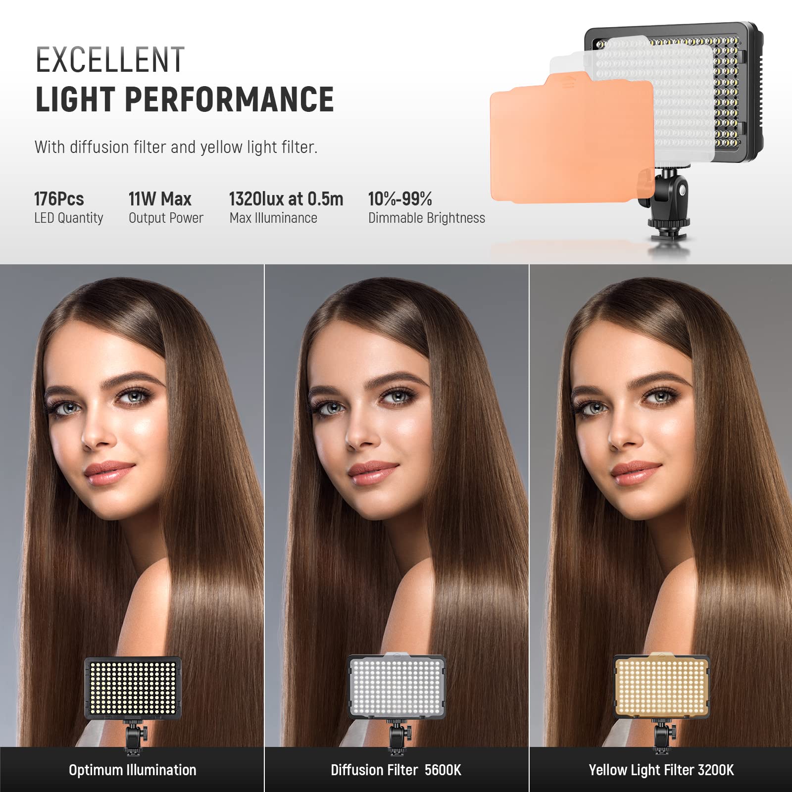 Foto 3 | Luz Led De Vídeo Neewer 176 Regulable Con Batería Para Cámara - Venta Internacional.