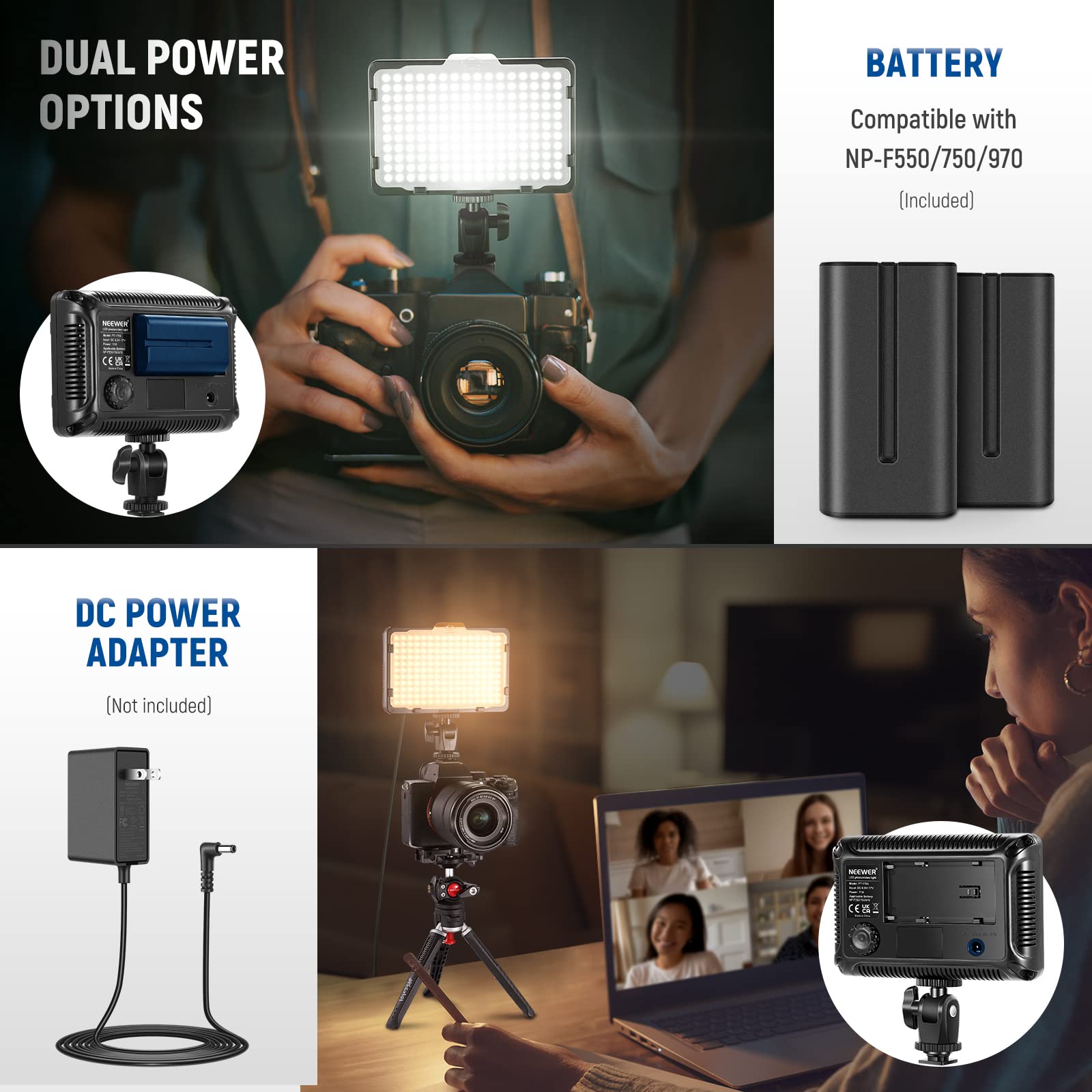 Foto 5 | Luz Led De Vídeo Neewer 176 Regulable Con Batería Para Cámara - Venta Internacional.