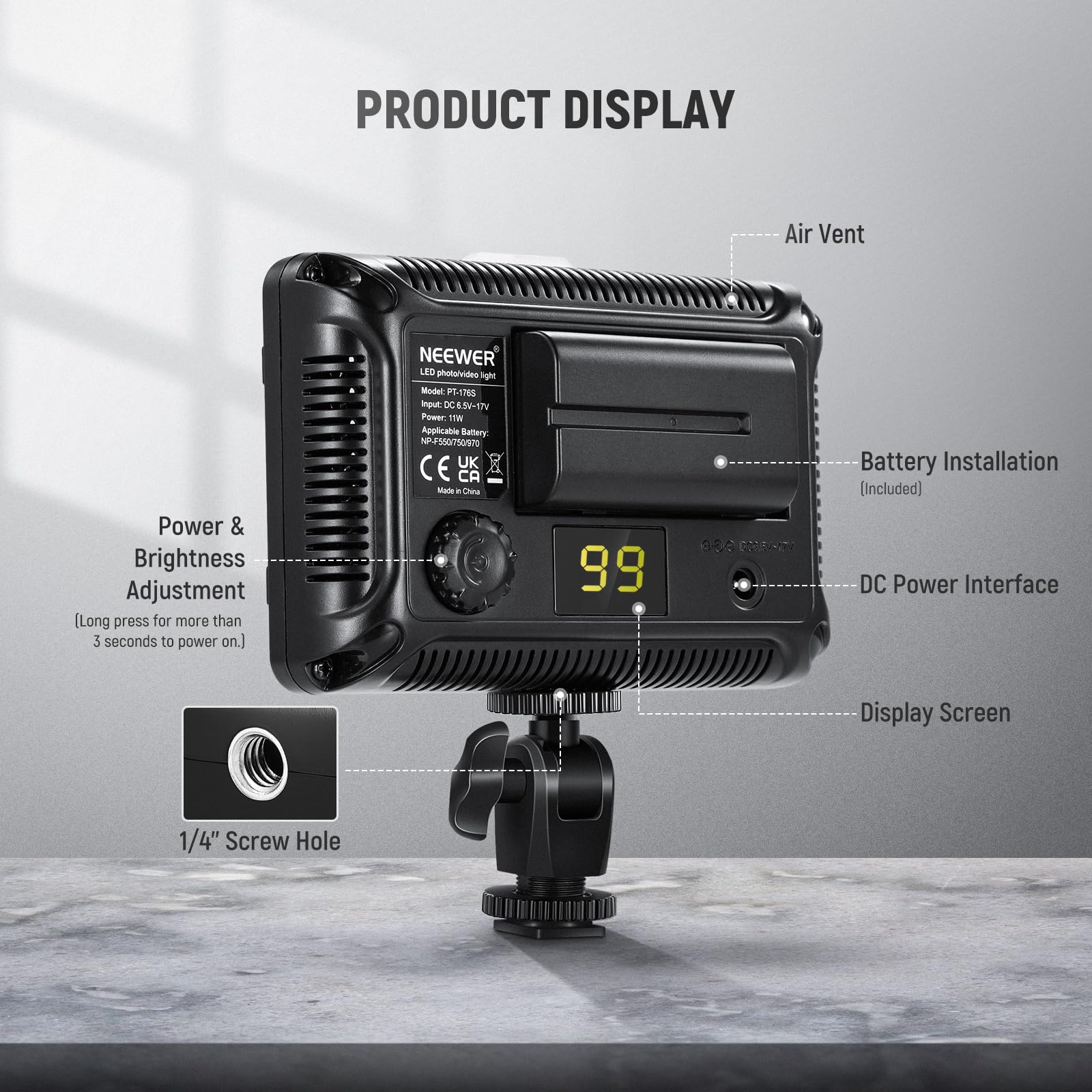 Foto 7 | Luz Led De Vídeo Neewer 176 Regulable Con Batería Para Cámara - Venta Internacional.