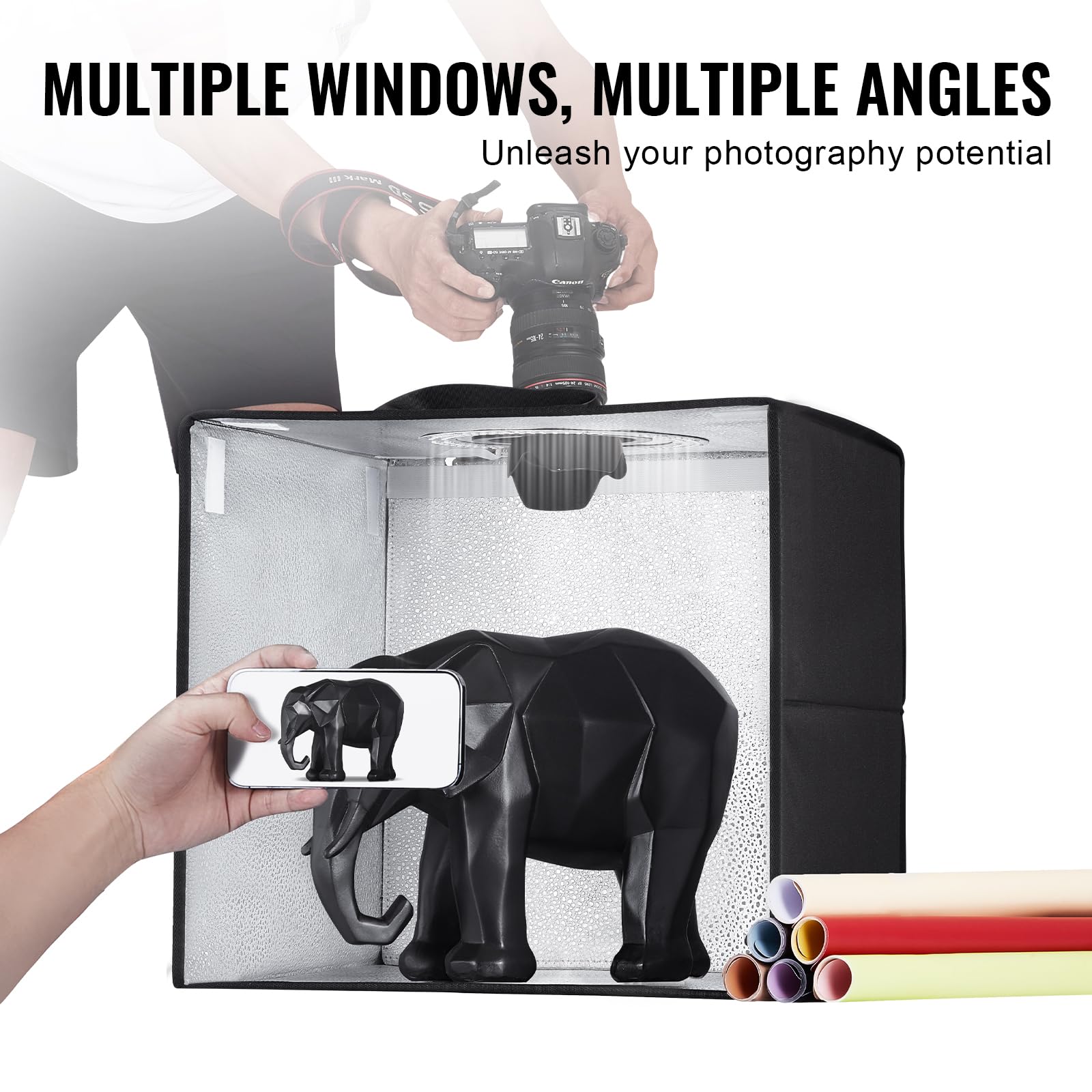 Foto 4 pulgar | Caja De Luz Vevor Para Estudio Fotográfico, 30 X 30 Cm, Con 120 Led Y 6 Fondos - Venta Internacional.