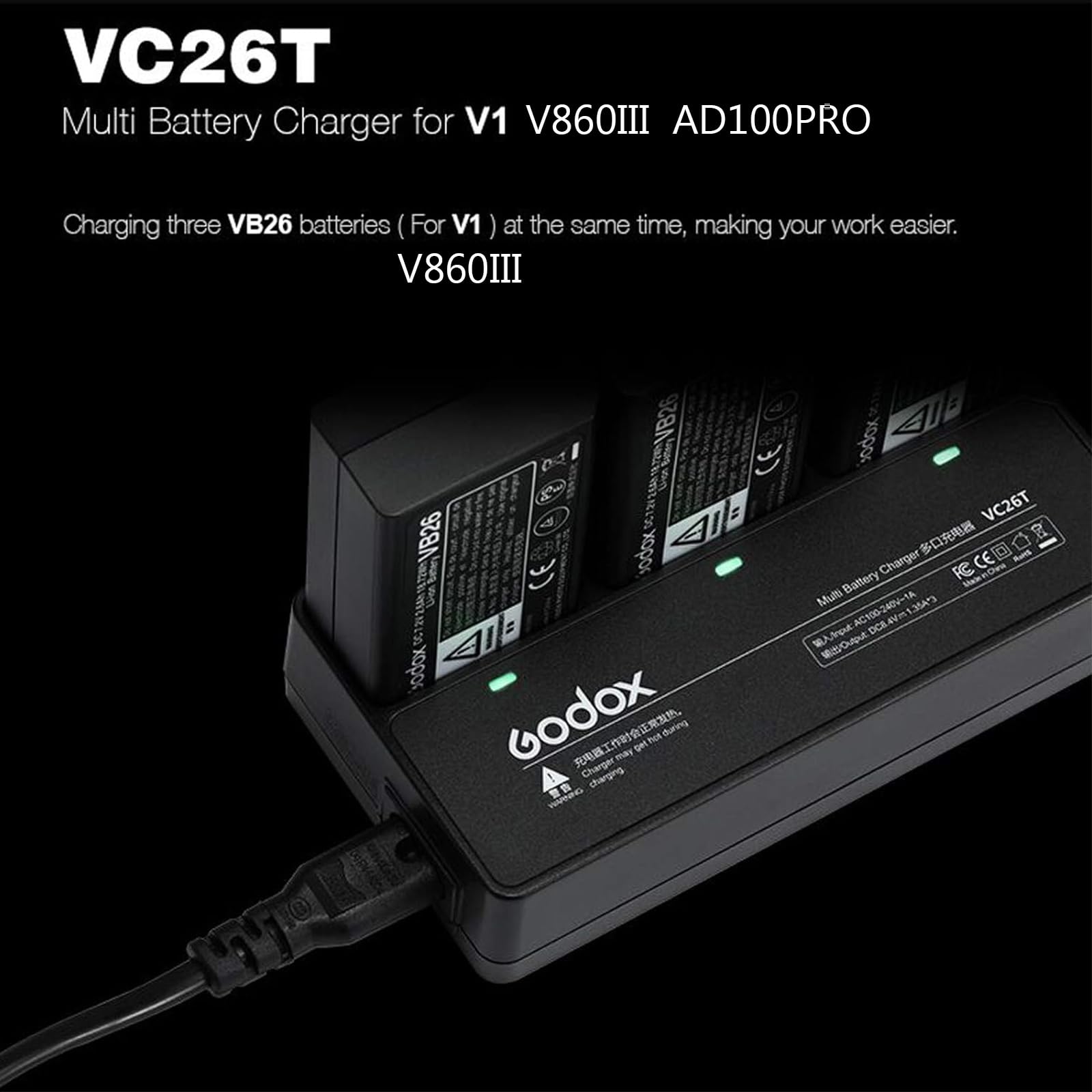 Foto 3 pulgar | Kit De Cargador De Batería Triple Godox Vc26t Para Godox Flash - Venta Internacional.