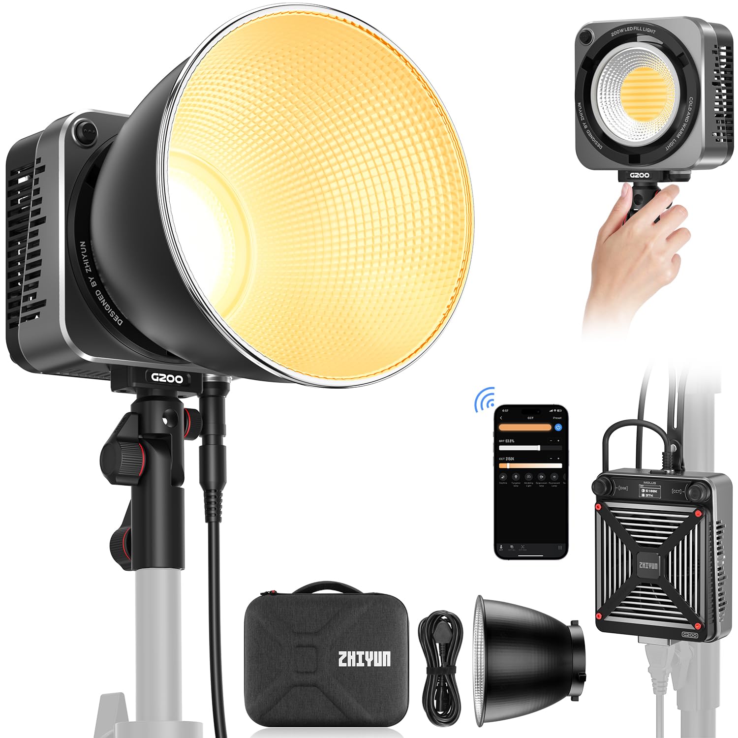 Foto 2 pulgar | Lámpara De Vídeo Cob Zhiyun Molus G200 200 200 W 2700-6500 K 9460 Lm - Venta Internacional.