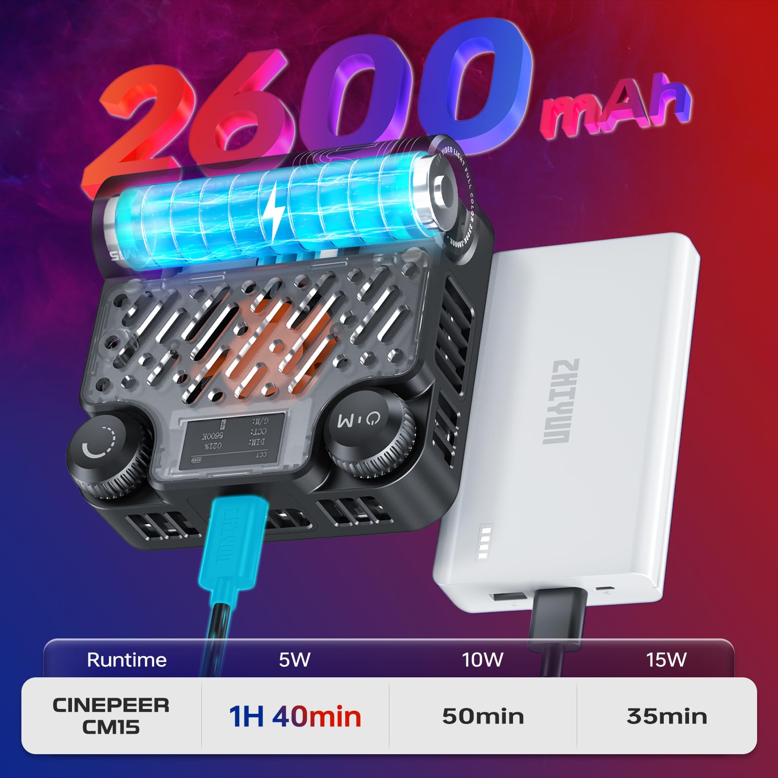 Foto 8 pulgar | Lámpara De Vídeo Zhiyun Cinepeer Cm15 15 W Rgb 2500k-10000k Con Batería - Venta Internacional.