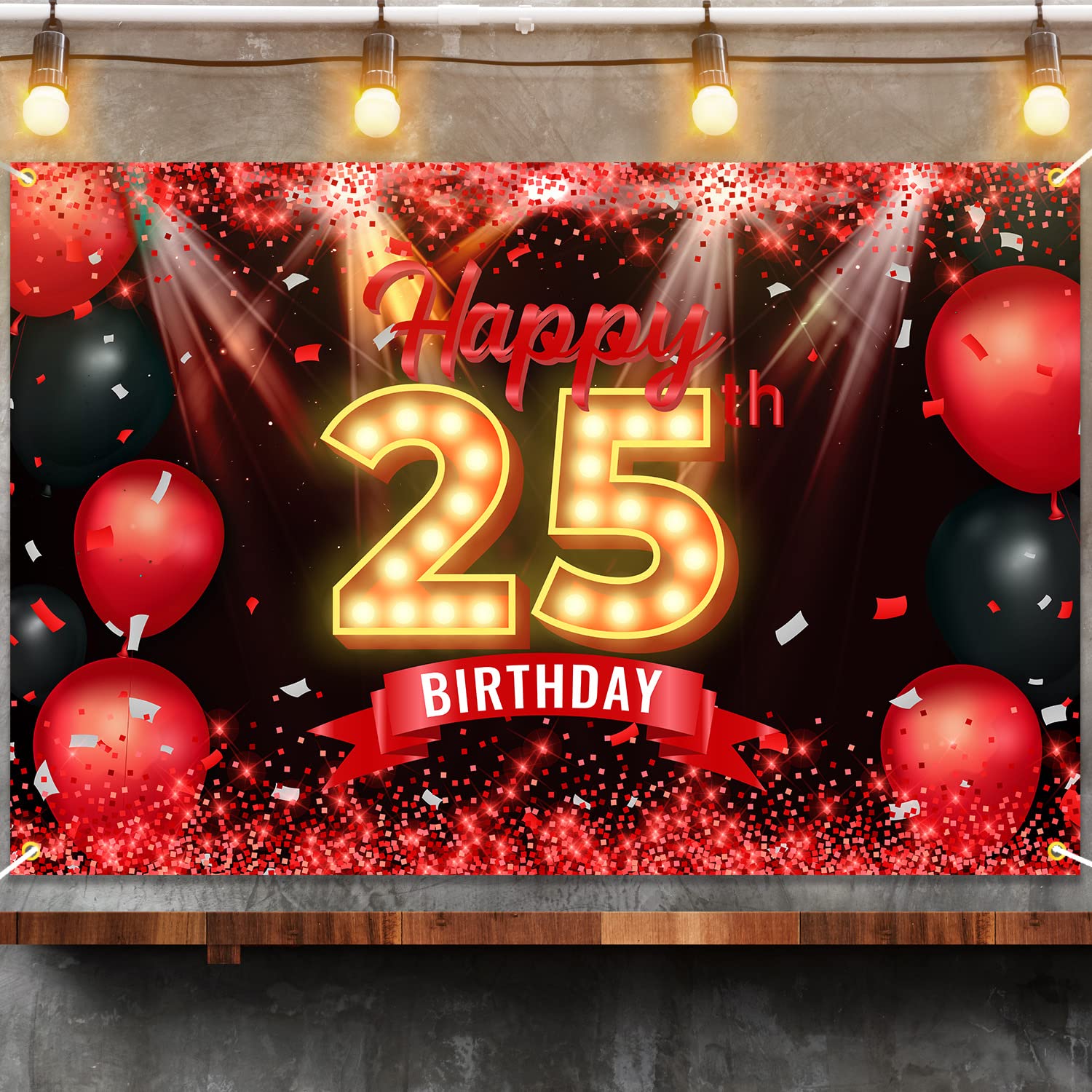 Foto 3 | Cartel De Telón De Fondo Nc Happy 25 Birthday Rojo Y Negro - Venta Internacional.