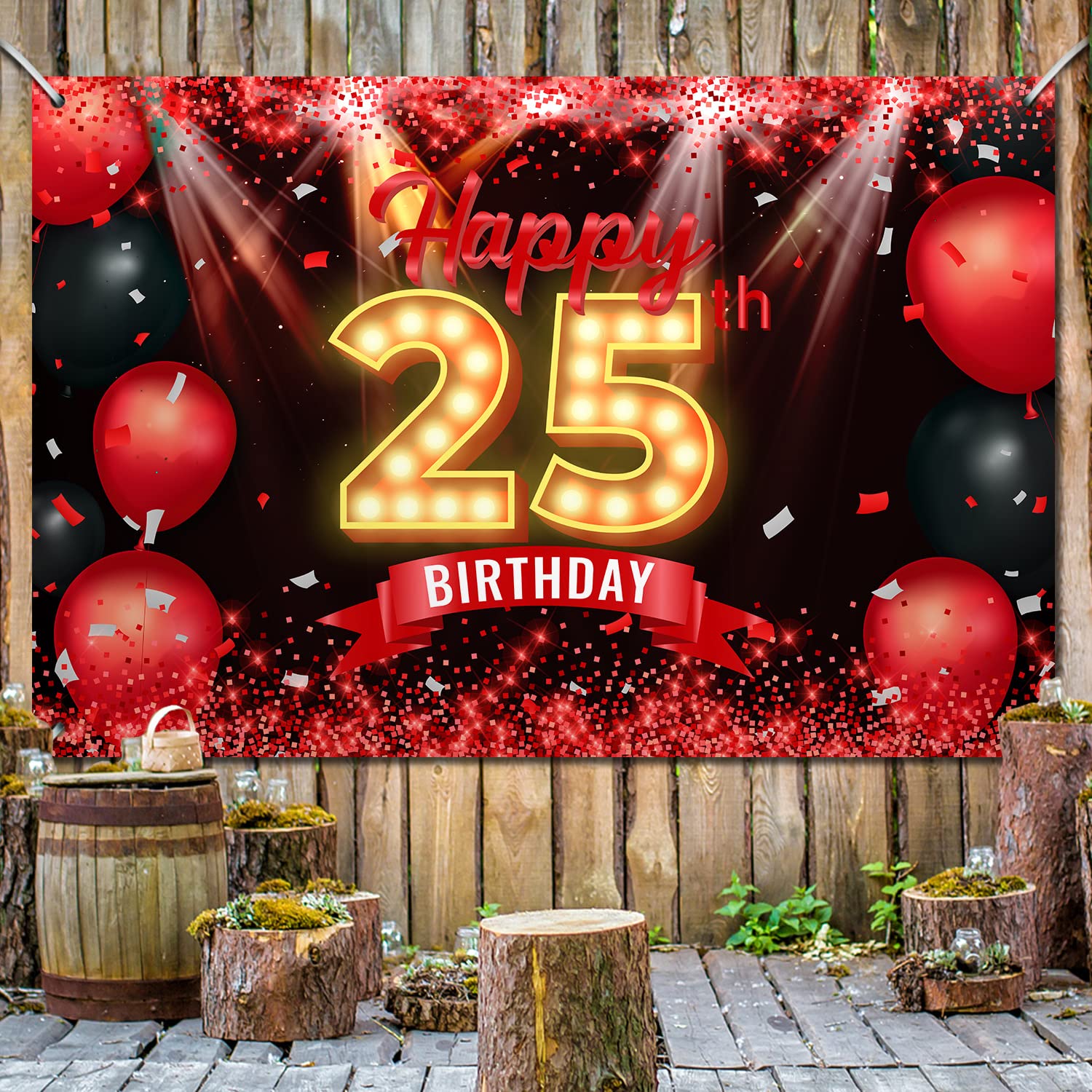 Foto 4 | Cartel De Telón De Fondo Nc Happy 25 Birthday Rojo Y Negro - Venta Internacional.