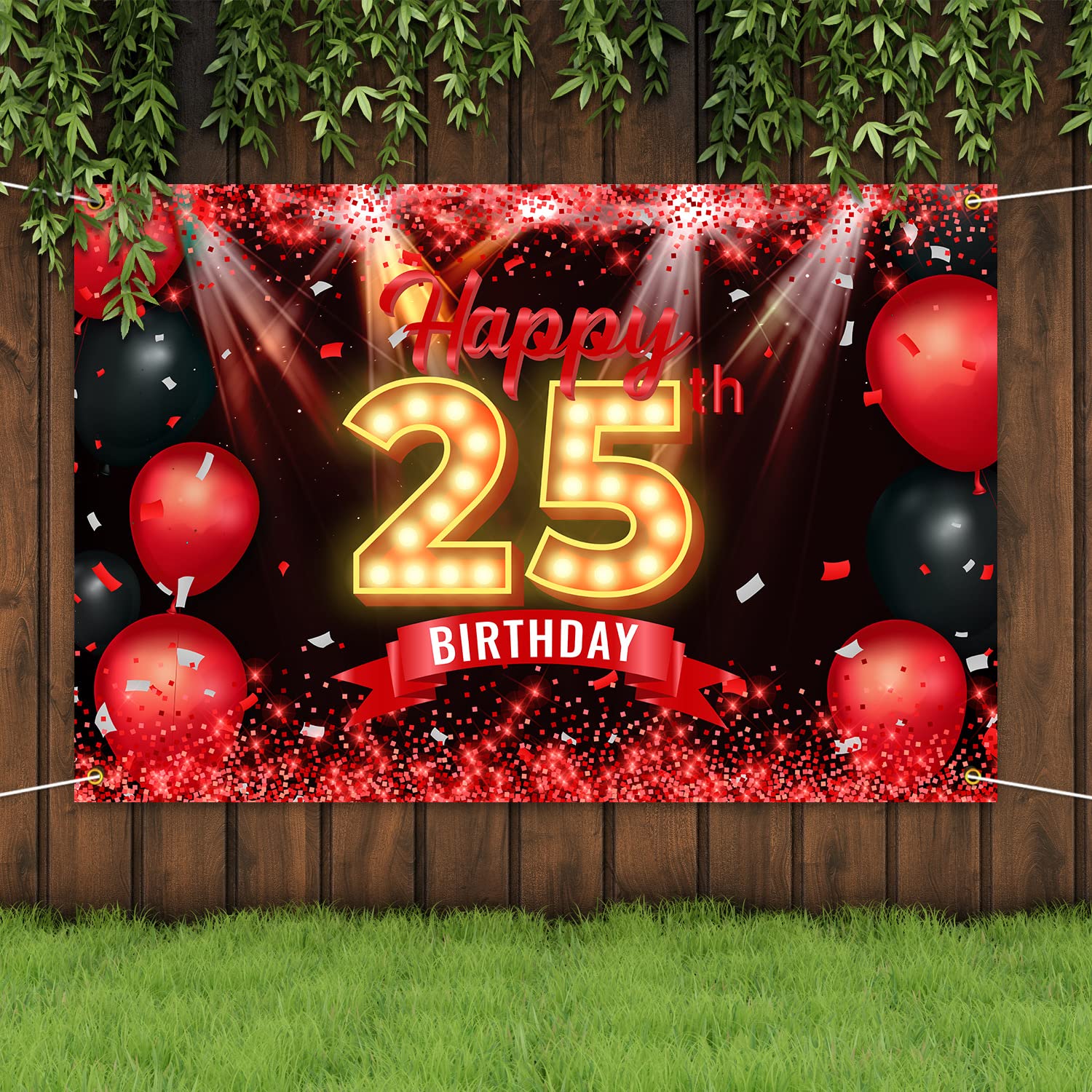 Foto 5 | Cartel De Telón De Fondo Nc Happy 25 Birthday Rojo Y Negro - Venta Internacional.