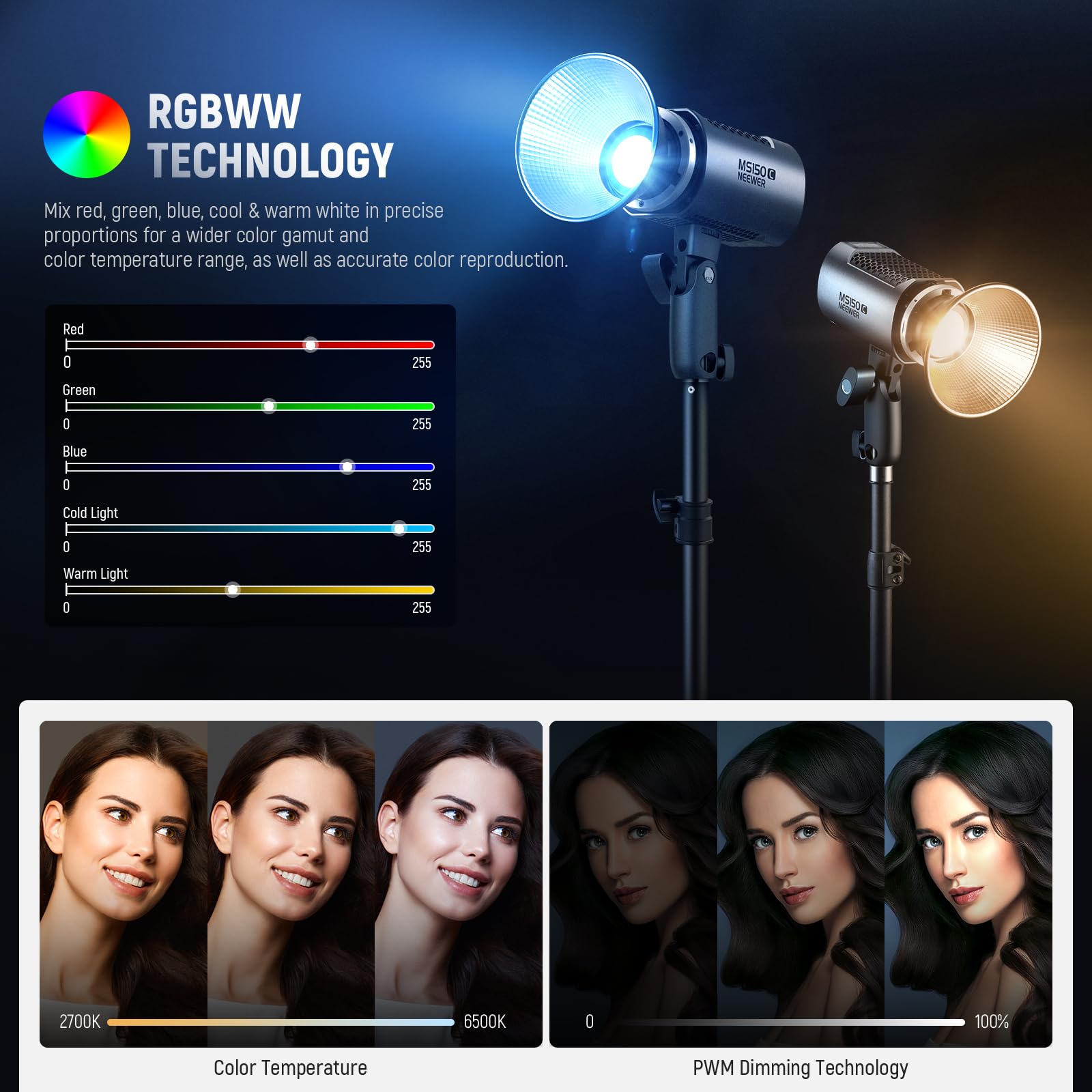 Foto 6 pulgar | Lámpara Led De Vídeo Neewer Ms150c Rgbww De 150 W Con Control 2700k-6500k - Venta Internacional.