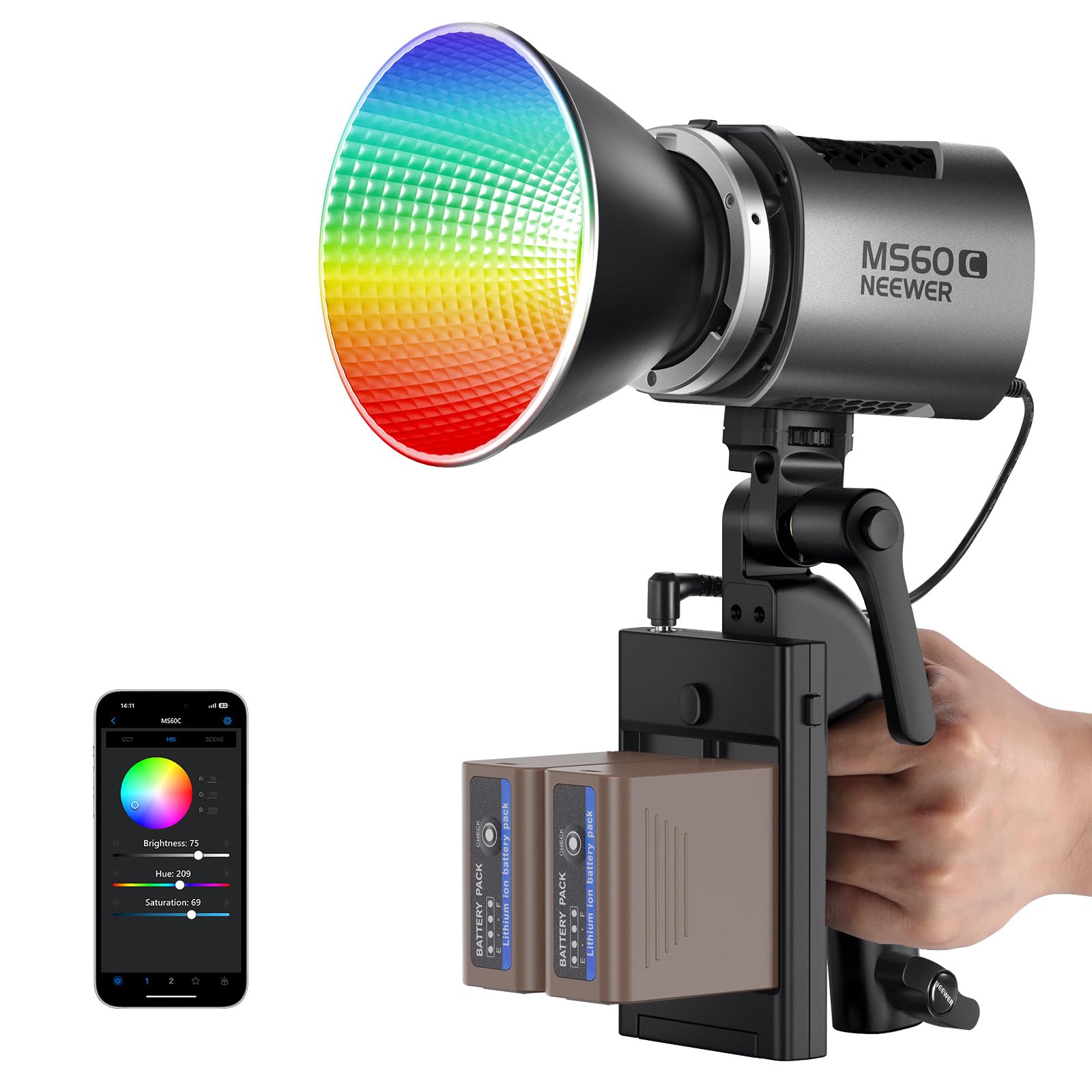 Lámpara De Vídeo Led Neewer Ms60c 65w Cob Rgbww Con Kit De Batería - Venta Internacional.