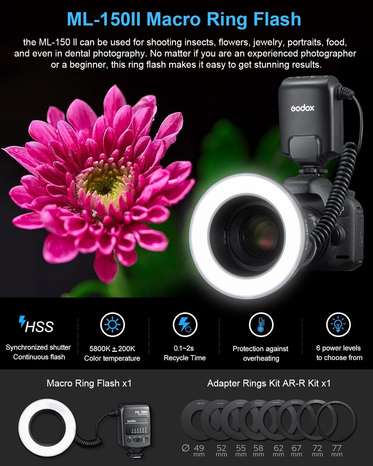 Foto 5 pulgar | Macro Ring Flash Godox Ml150 Ii Para Sony Canon Nikon Fuji - Venta Internacional.