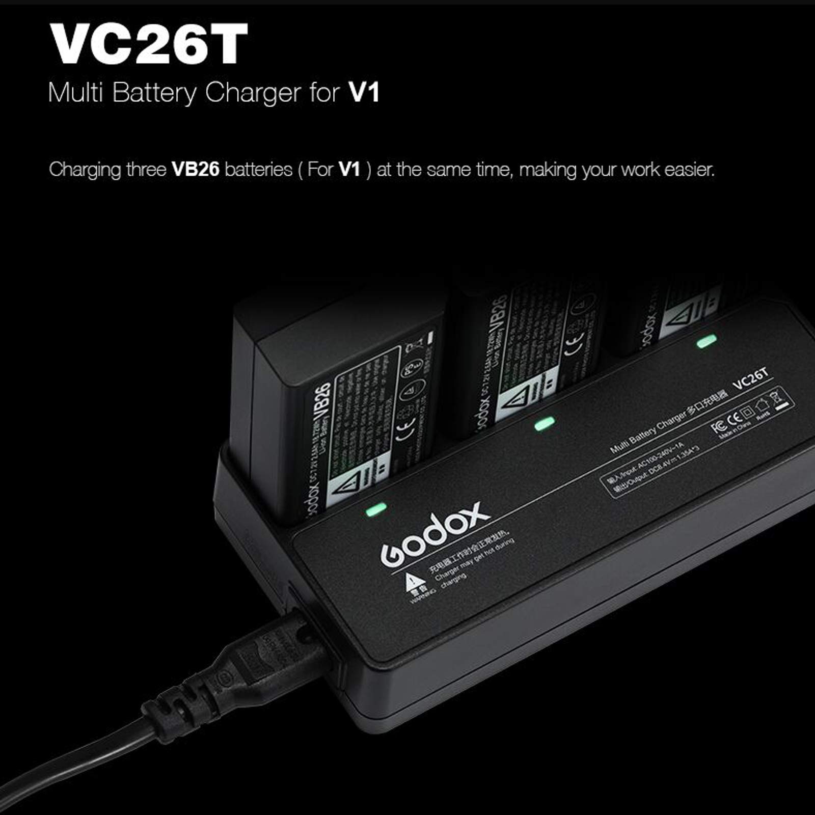 Foto 4 pulgar | Kit De Cargador De Batería Triple Godox Vc26t Para Godox V1 V1 Pro - Venta Internacional.