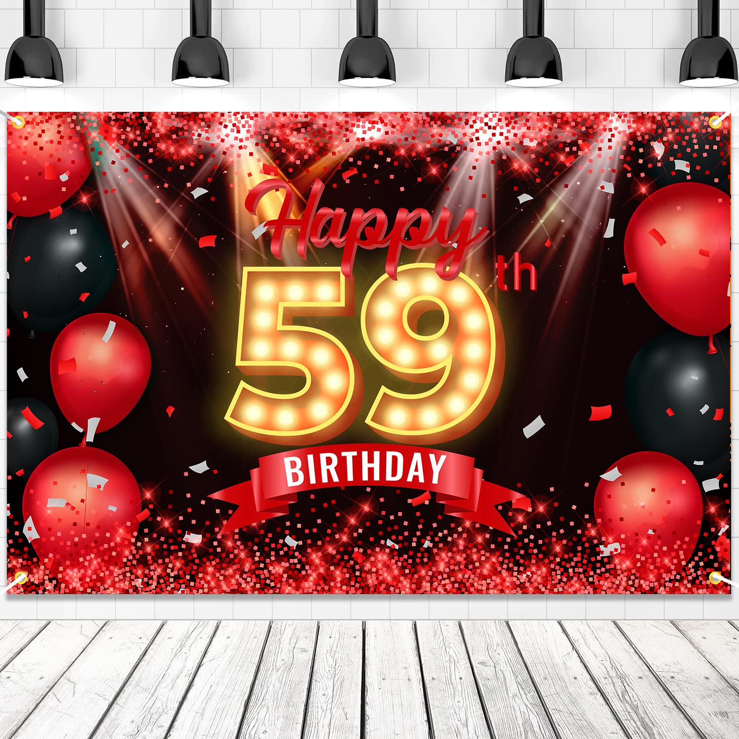Foto 2 pulgar | Cartel De Telón De Fondo Nc Happy 59th Birthday Rojo Y Negro - Venta Internacional.