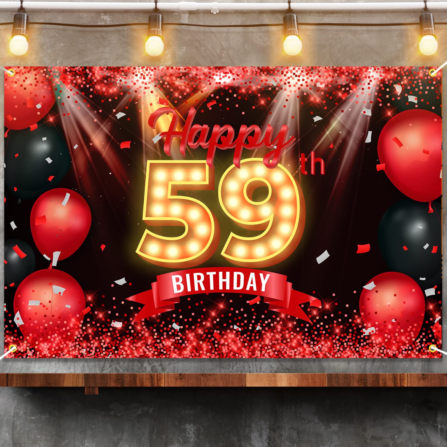 Foto 3 | Cartel De Telón De Fondo Nc Happy 59th Birthday Rojo Y Negro - Venta Internacional.