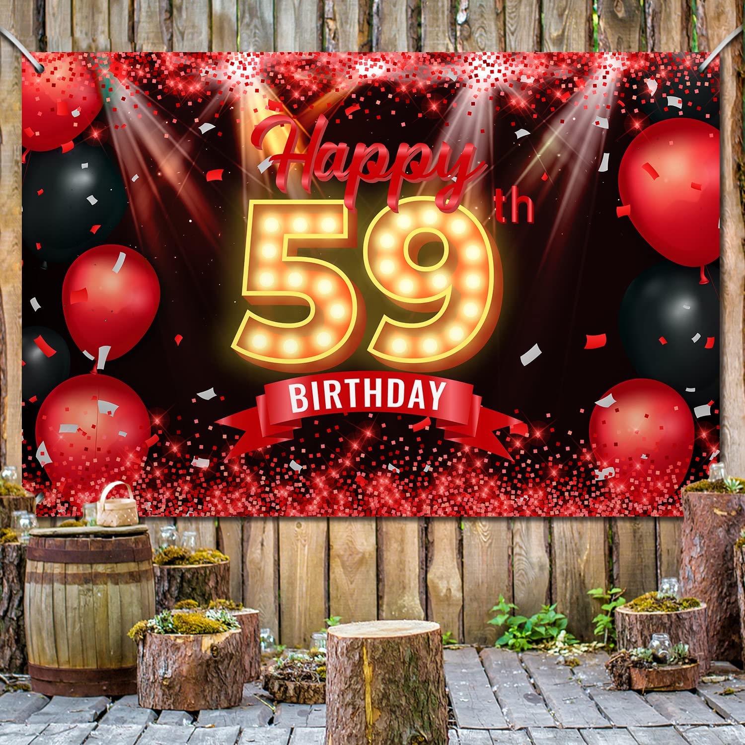 Foto 5 pulgar | Cartel De Telón De Fondo Nc Happy 59th Birthday Rojo Y Negro - Venta Internacional.