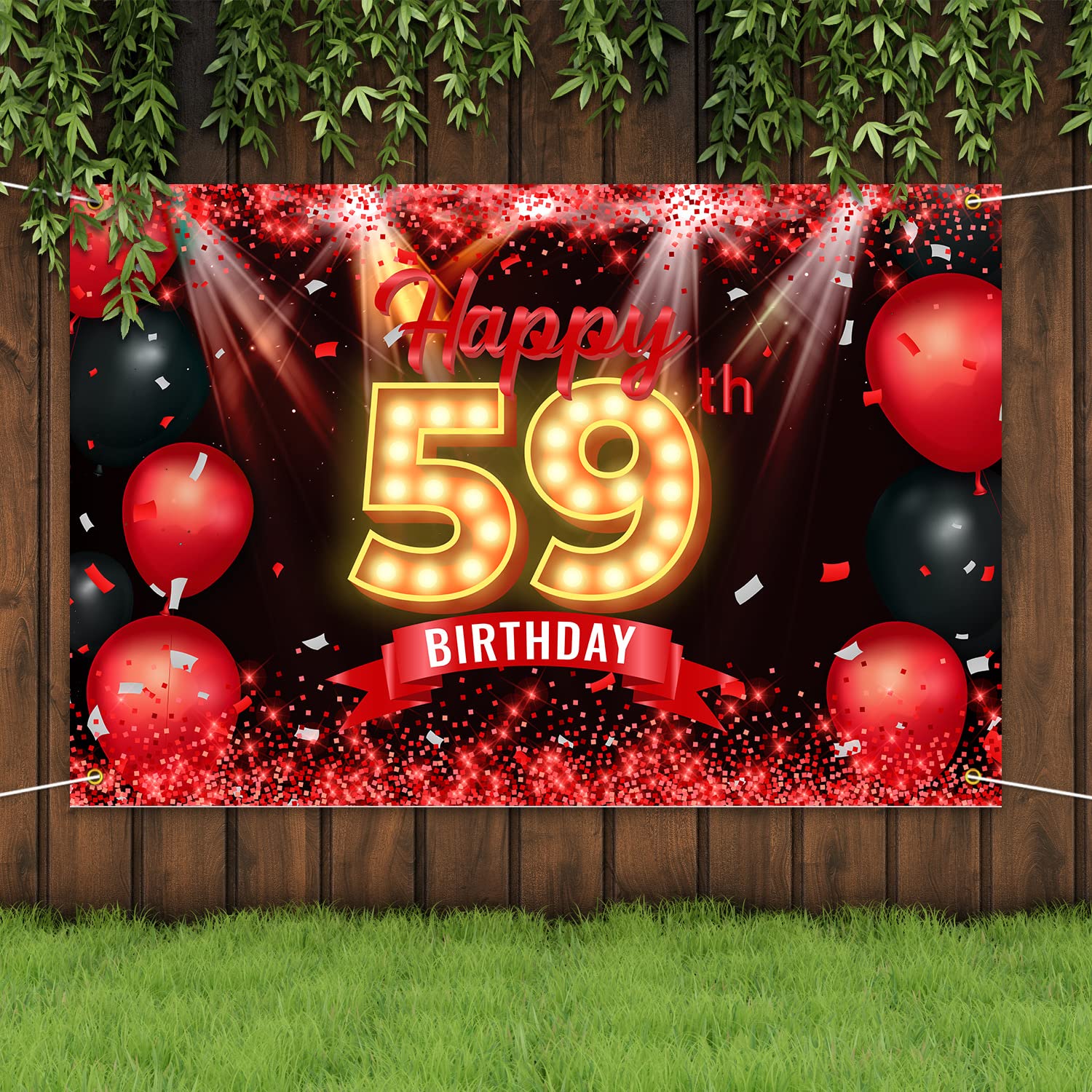 Foto 5 | Cartel De Telón De Fondo Nc Happy 59th Birthday Rojo Y Negro - Venta Internacional.