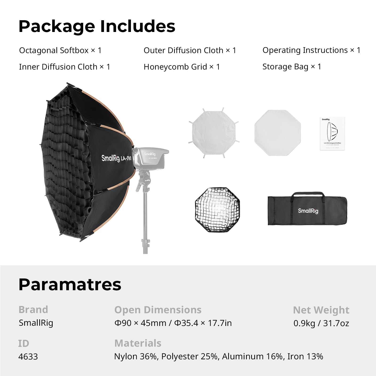 Foto 8 pulgar | Softbox Smallrig La-o90 Octágono De Liberación Rápida Para Montura Bowens - Venta Internacional.