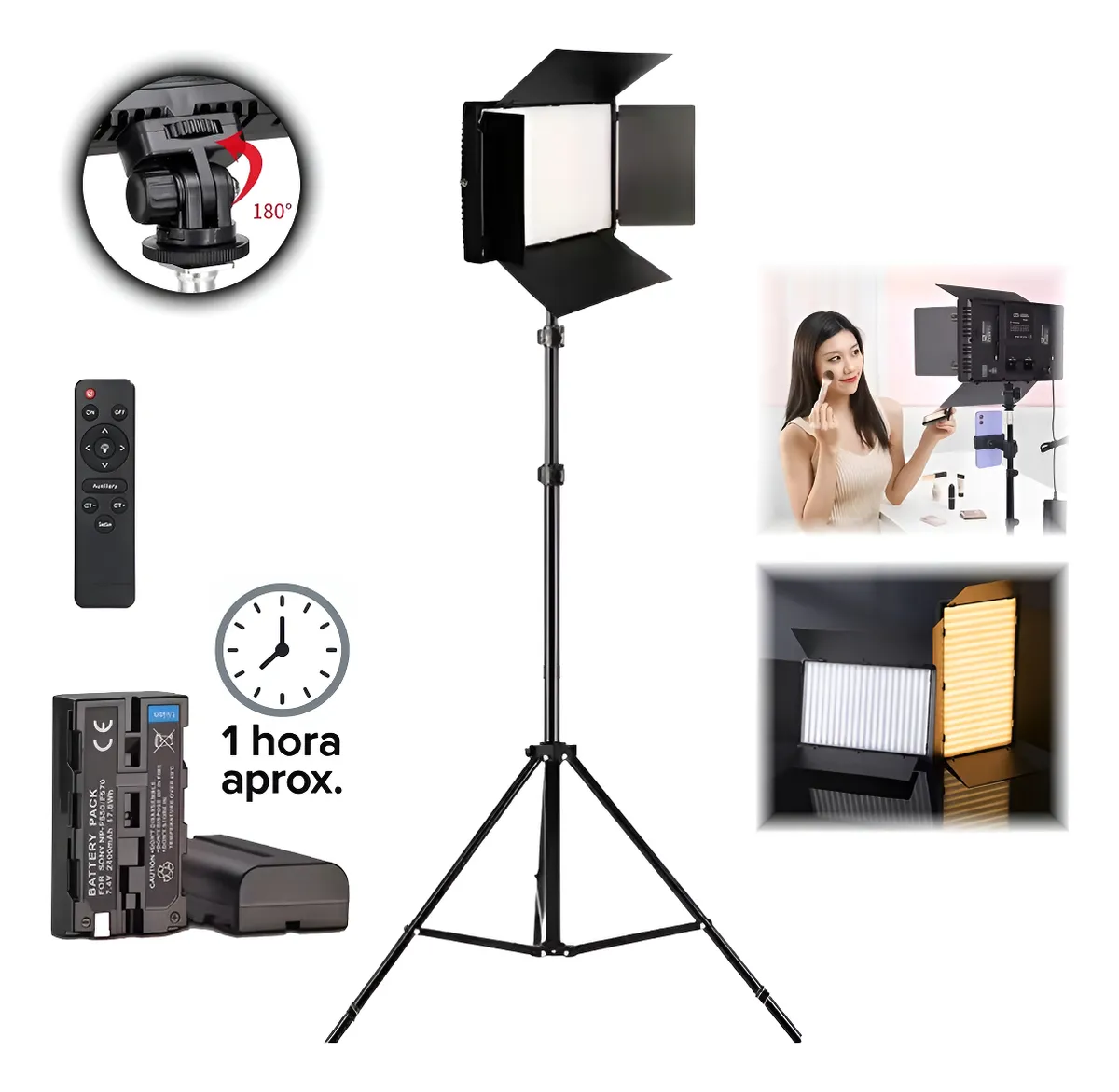 Foto 5 pulgar | Panel LED Profesional 40W con Trípode 2.1m, Control Remoto y Batería Recargable – Luz Ajustable 3200K a 6500K