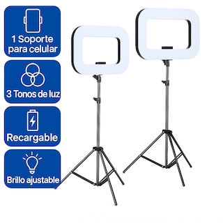 Foto 1 | Set 2 Aros De Luz Led Rectangular Recargable Con Trípode 2.1 m Cabezal De Rotación Y Soporte Celular – 3