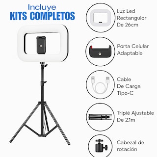 Foto 2 | Set 2 Aros De Luz Led Rectangular Recargable Con Trípode 2.1 m Cabezal De Rotación Y Soporte Celular – 3