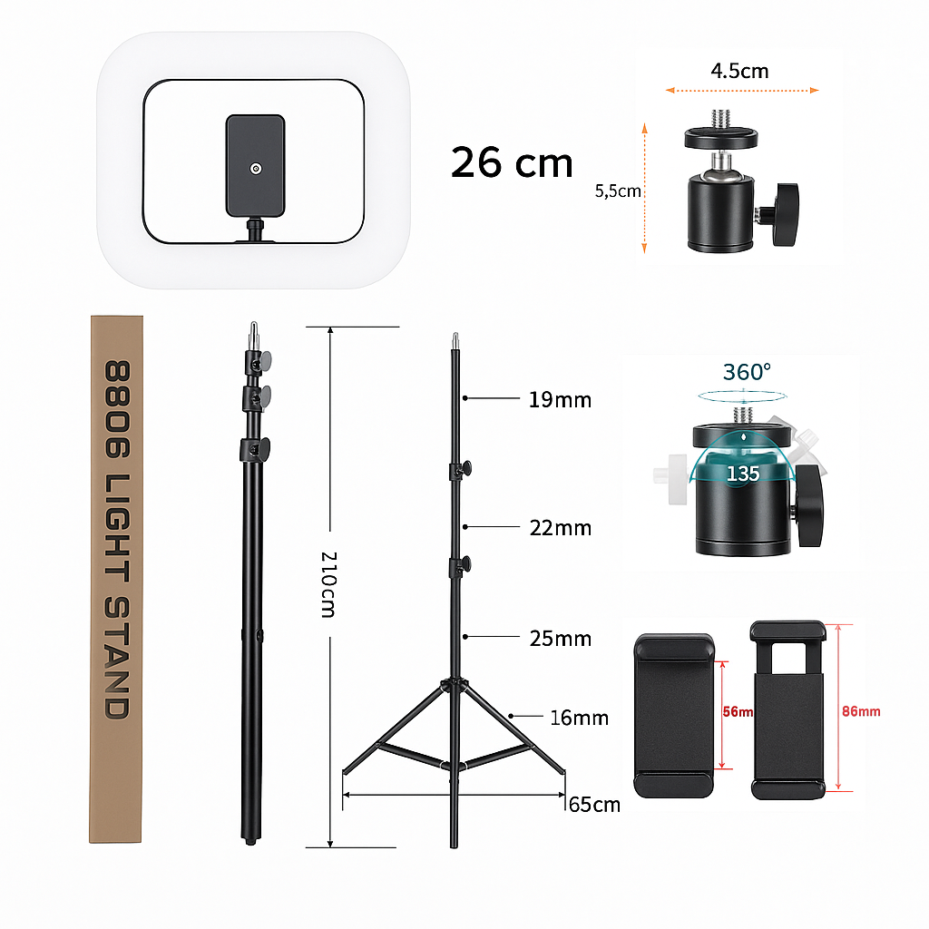 Foto 4 pulgar | Set 2 Aros De Luz Led Rectangular Recargable Con Trípode 2.1 m  Cabezal De Rotación Y Soporte Celular – 3