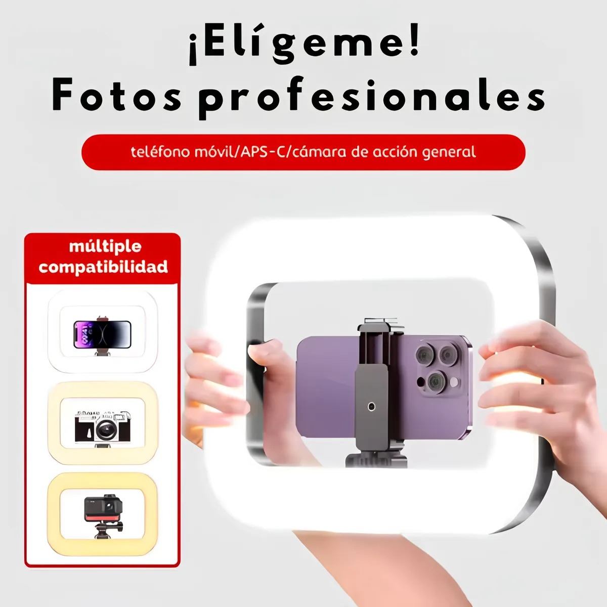 Foto 8 pulgar | Set 2 Aros De Luz Led Rectangular Recargable Con Trípode 2.1 m  Cabezal De Rotación Y Soporte Celular – 3