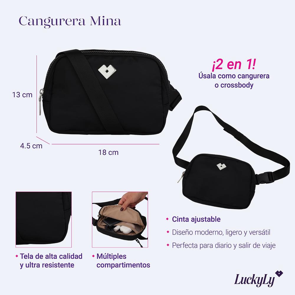 Foto 7 pulgar | Cangurera Bolsa Crossbody Y Bandolera Tipo Riñonera para Mujer Luckyly Mina color Negro