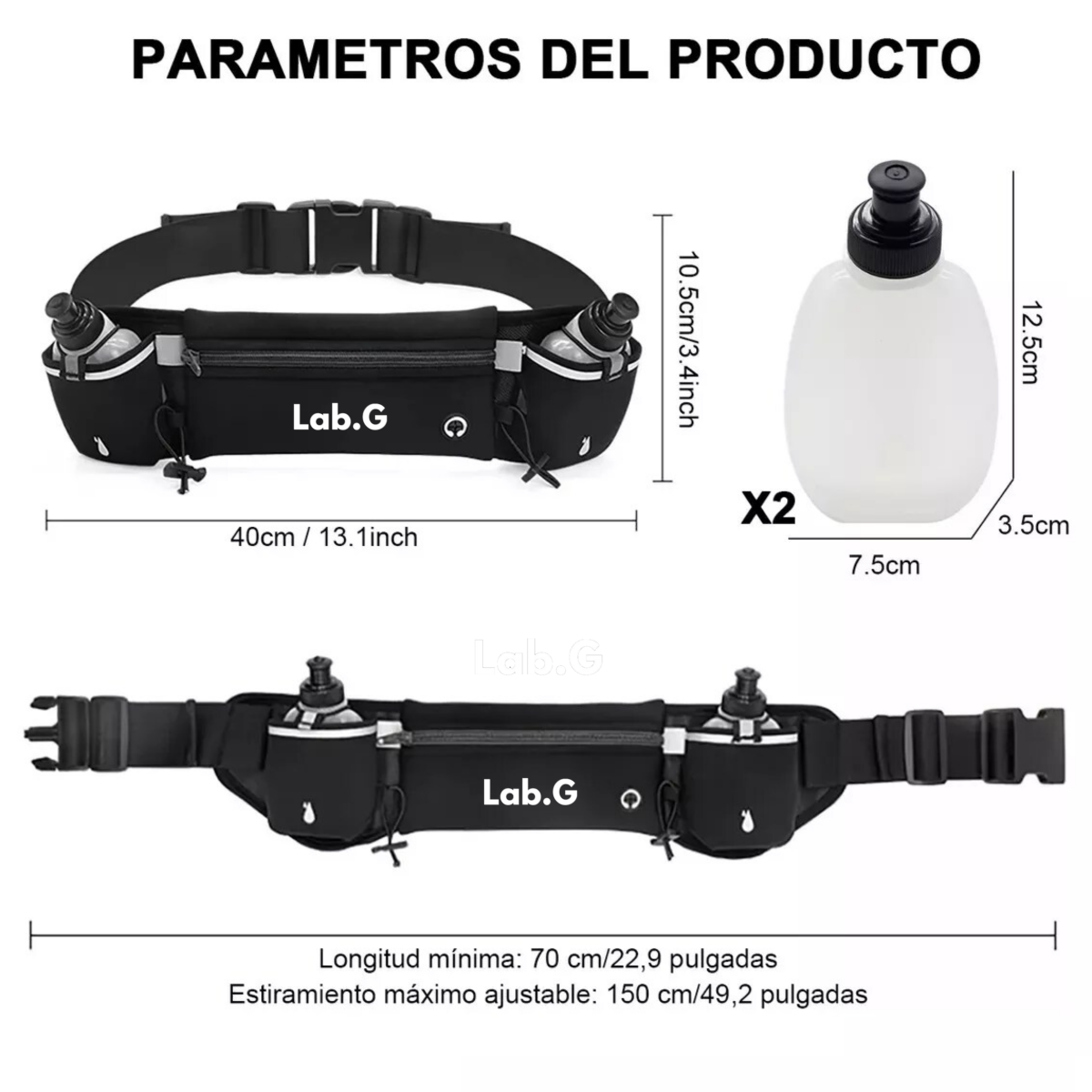 Foto 4 pulgar | Cinturón de Hidratación para Correr con Botellas Negro
