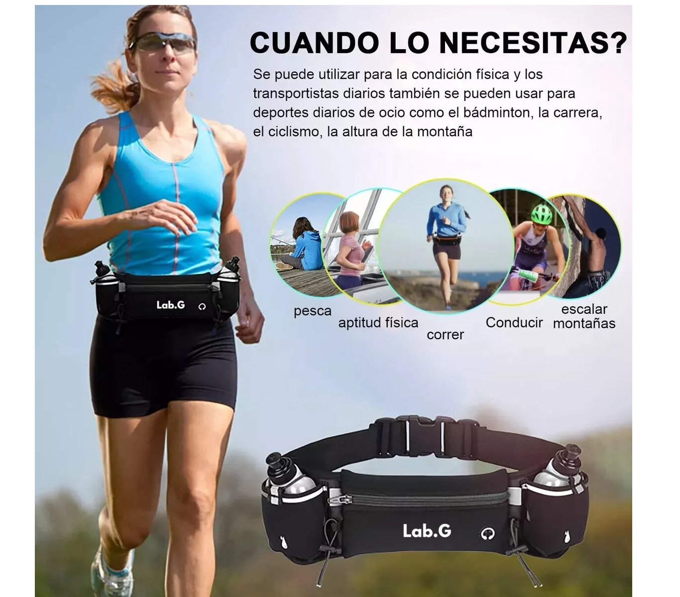 Foto 6 pulgar | Cinturón de Hidratación para Correr con Botellas Negro