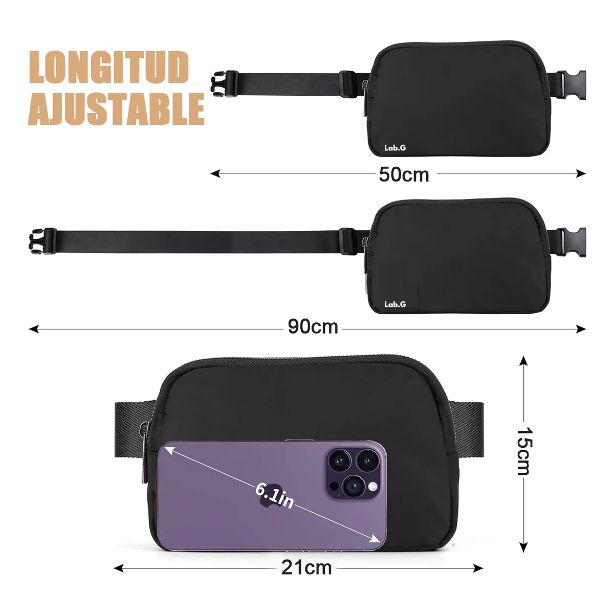 Foto 4 pulgar | 2 Cangurera Lab.g Deportiva Multiusos Impermeable Correr Negro Y Beige