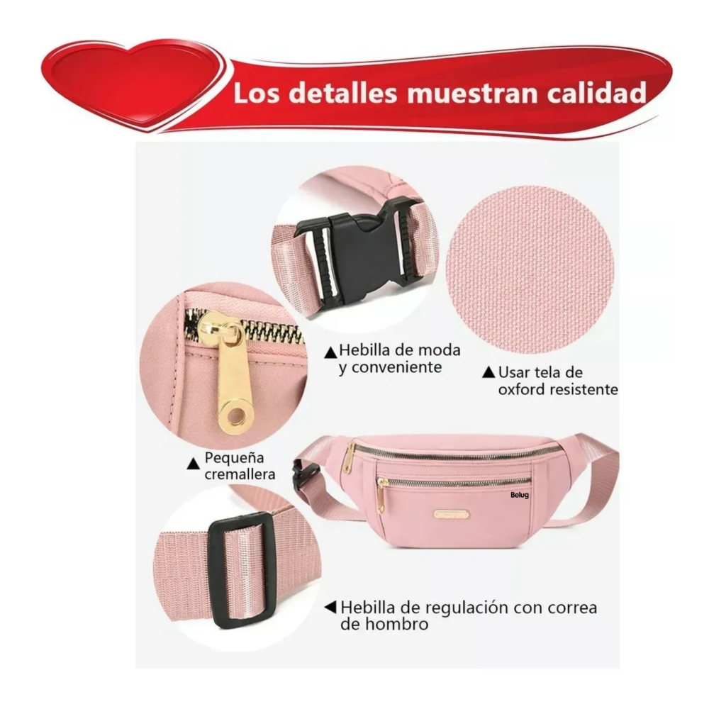 Foto 5 pulgar | Riñonera Multiusos Impermeable De Gran Capacidad Para Mujer Belug,  Rosa