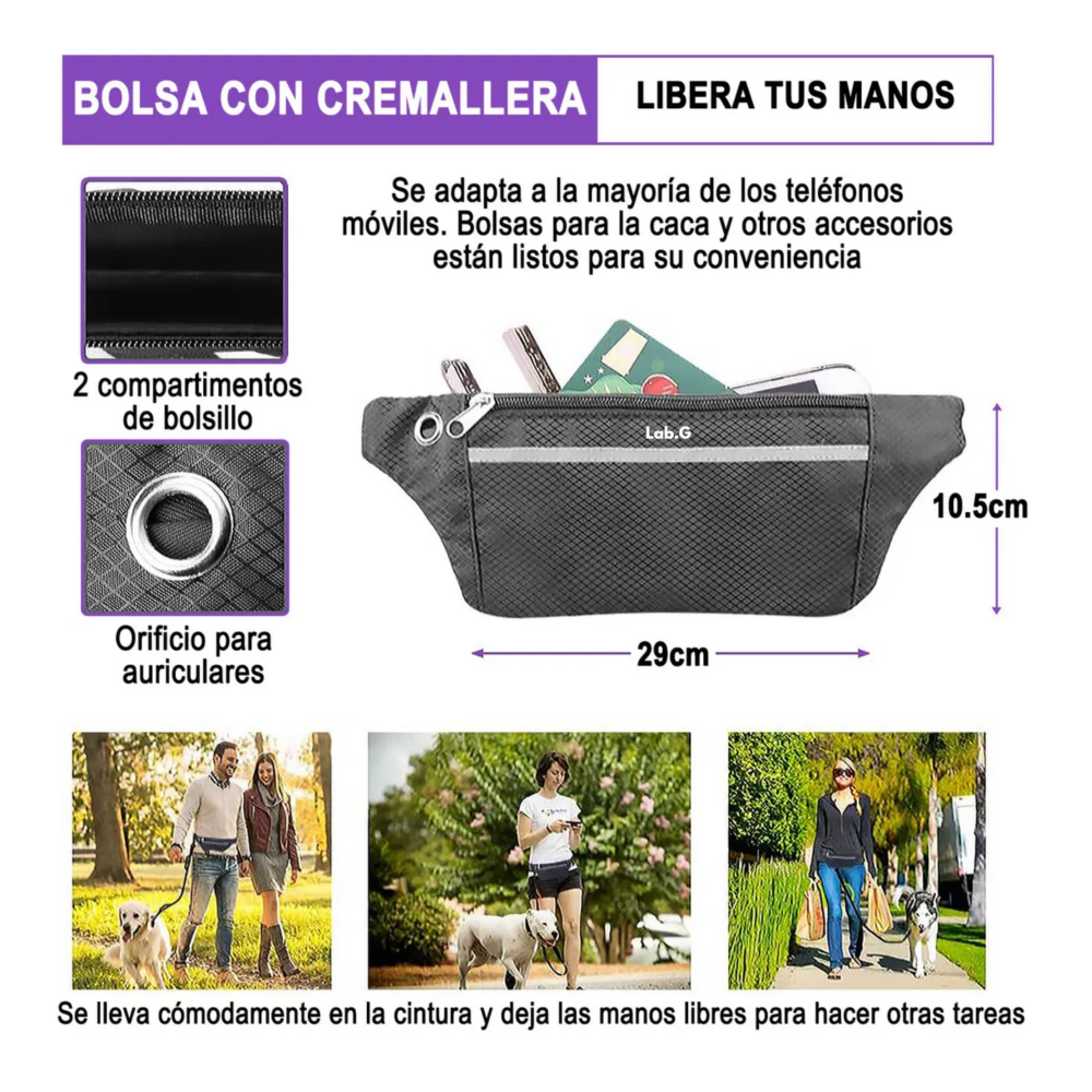 Foto 5 pulgar | Riñonera+correa Para Perro Manos Libres Para Caminar +correr Lab.g,  Negro Morado