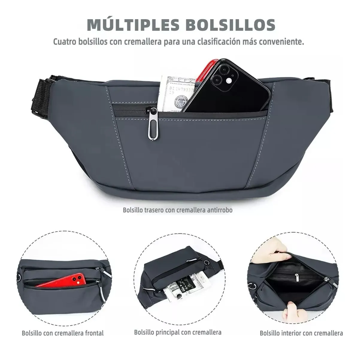 Foto 4 pulgar | Riñonera Belug  Deportiva Ajustable  Bolsa Gris
