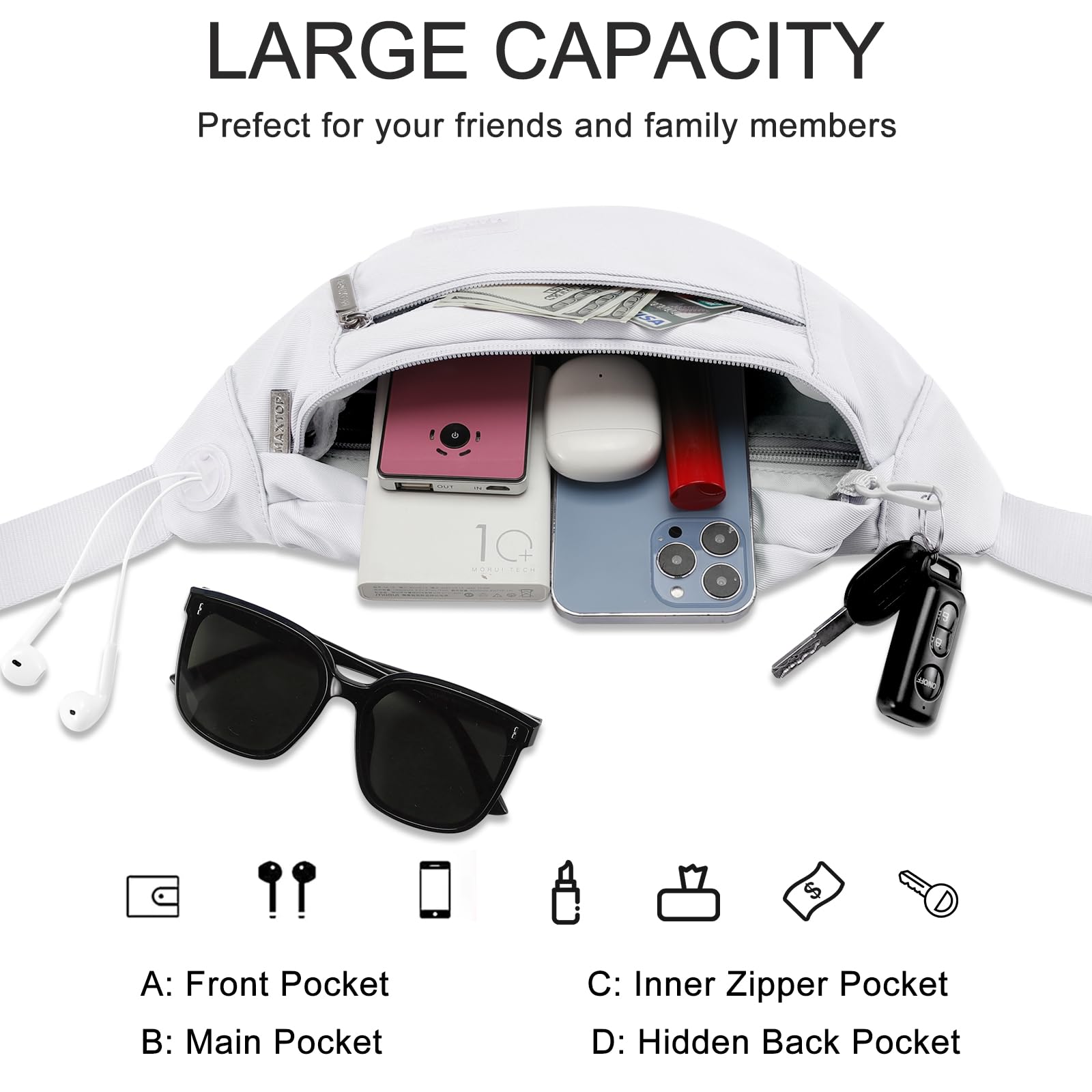 Foto 3 | Bandolera Grande Fanny Pack Maxtop Con 4 Bolsillos Con Cremallera - Venta Internacional.