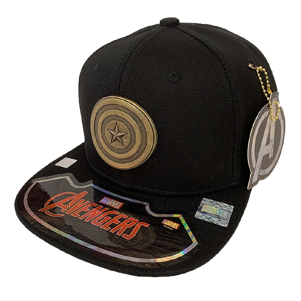 Gorra Marvel Capitán América Placa Laton Viejo color Negro 57 cm