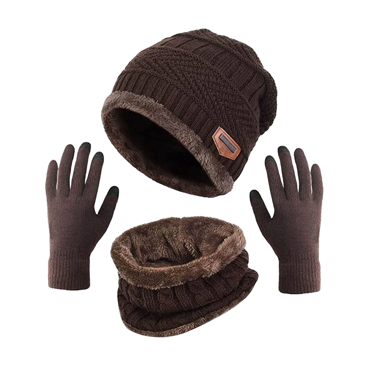 Foto 1 | Conjunto Gorro Bufanda Y Guantes De Lana Unisex Marron