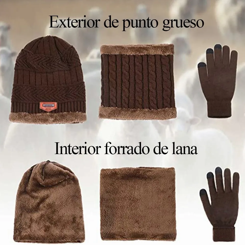 Foto 3 pulgar | Conjunto Gorro Bufanda Y Guantes De Lana Unisex Marron