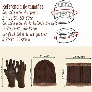 Foto 3 | Conjunto Gorro Bufanda Y Guantes De Lana Unisex Marron
