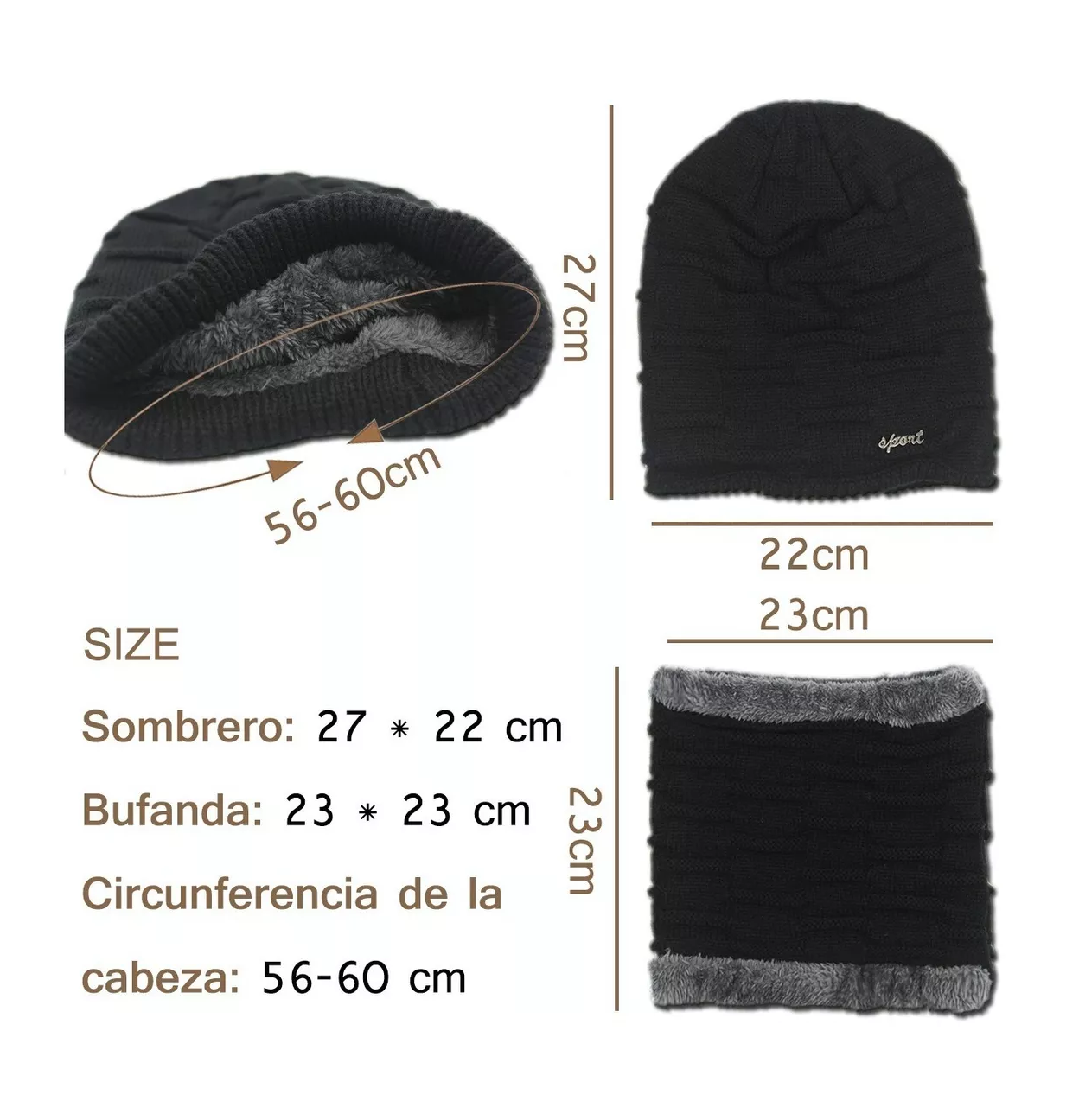 Foto 6 pulgar | Conjunto Bufanda y Gorro BELUG color Gris para Hombre Mantener Lana Caliente