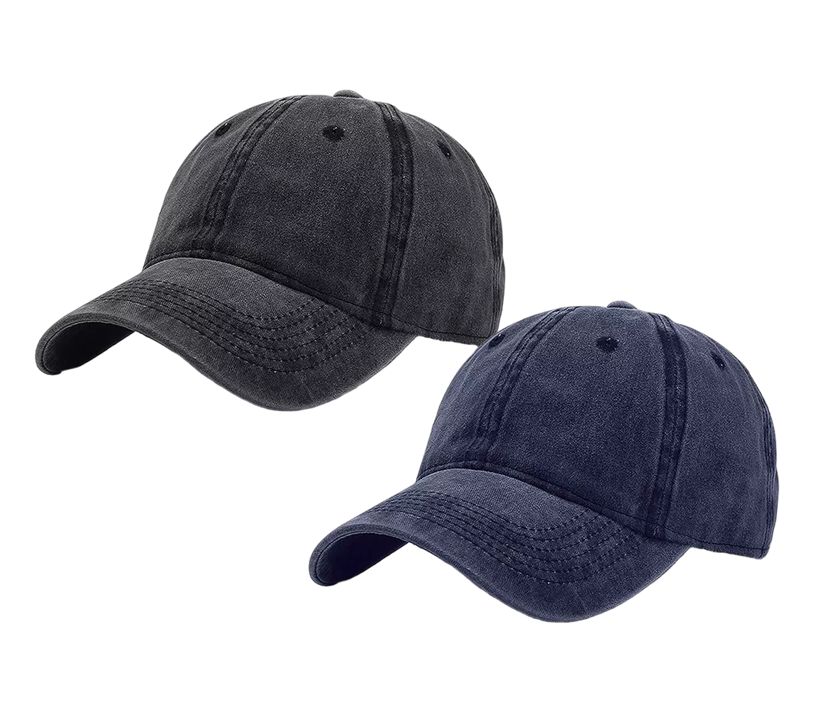 Foto 2 pulgar | Gorra De Béisbol Vintage De Algodón Con Sólido 2pzs Negro + Azul Marino