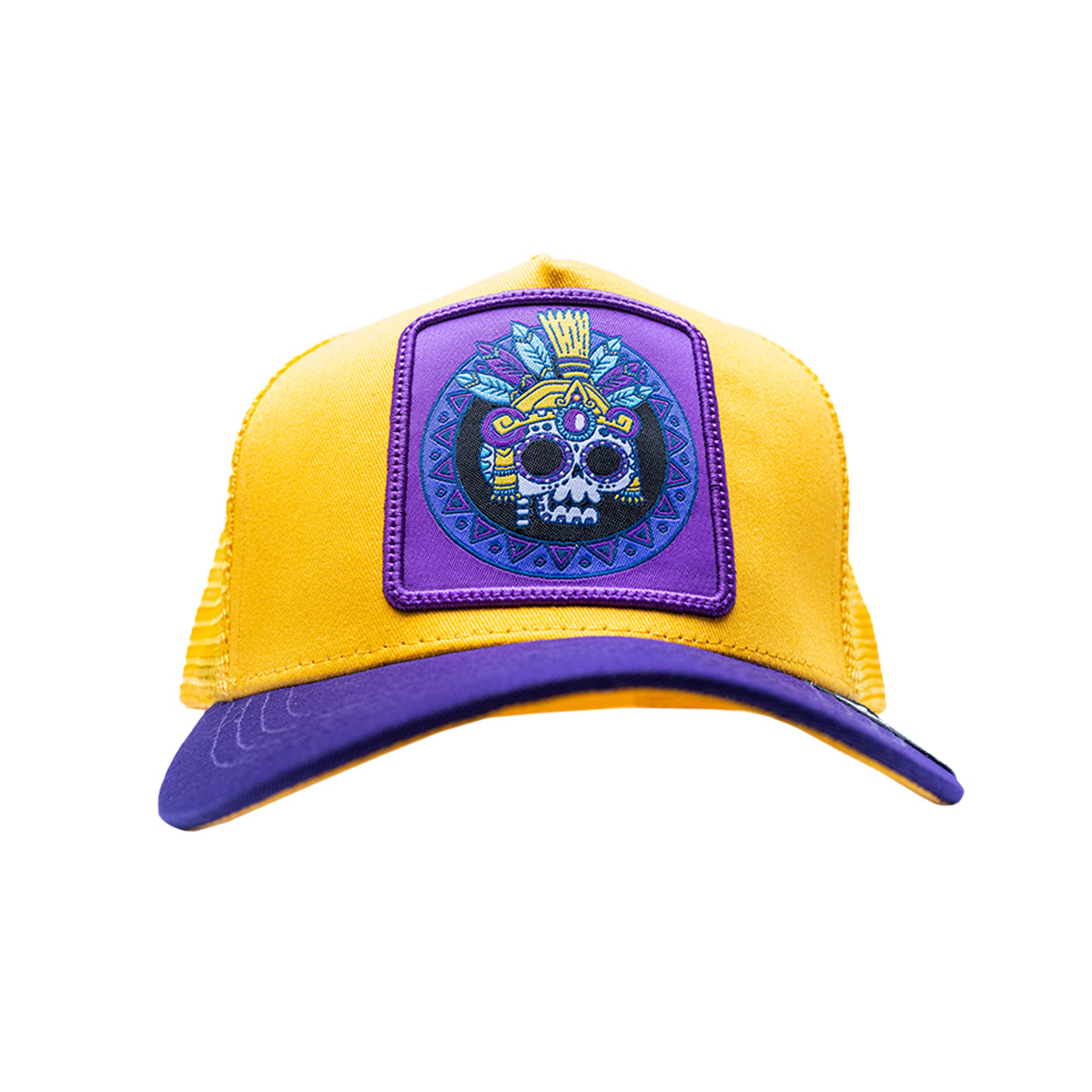 Foto 2 pulgar | Gorra Visera Curva Con Malla Y Ajustador Pook Calaca Amarillo