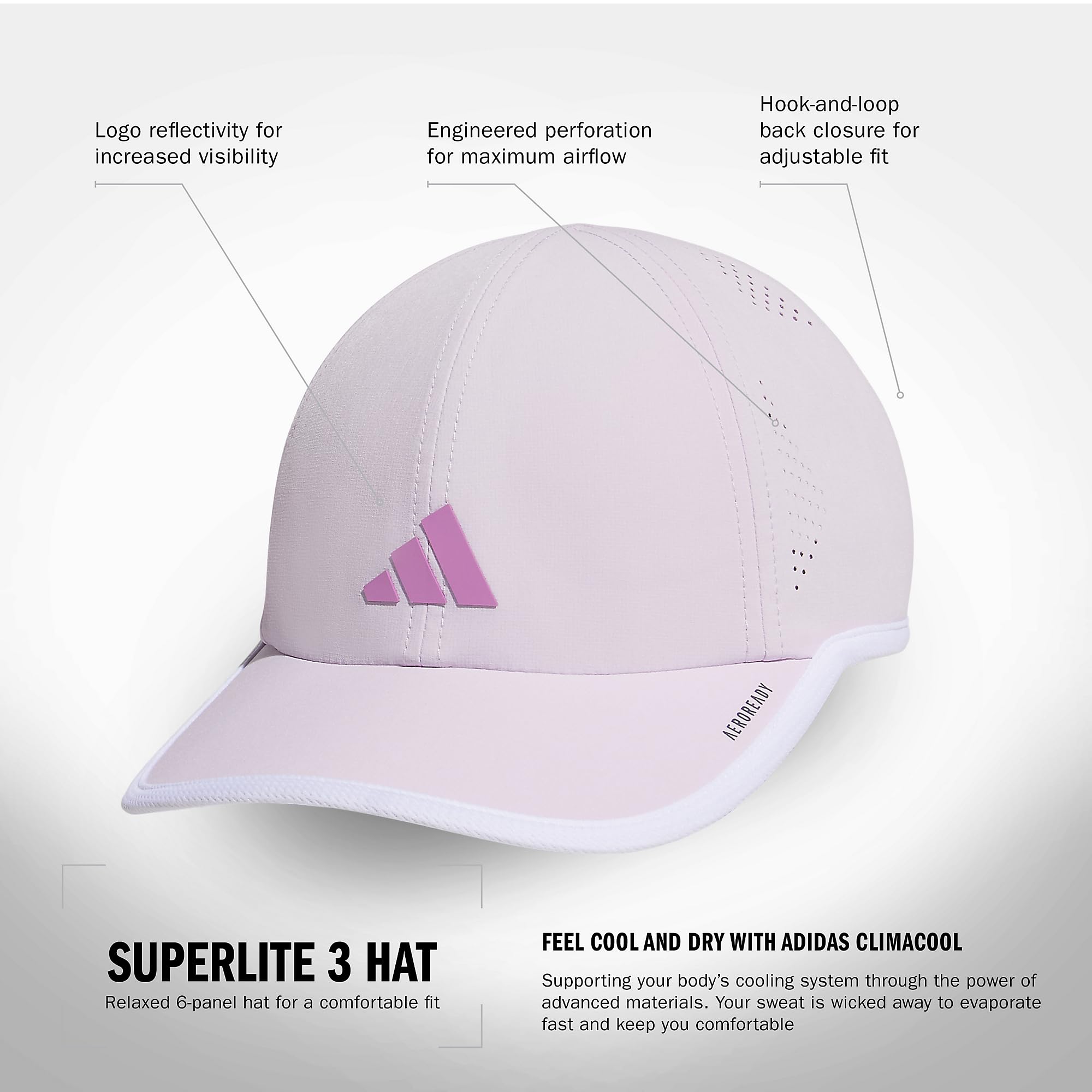 Foto 3 pulgar | Gorra Adidas Superlite Para Mujer, De Corte Relajado, Para Entrenamiento, Color Lavanda - Venta Internacional.