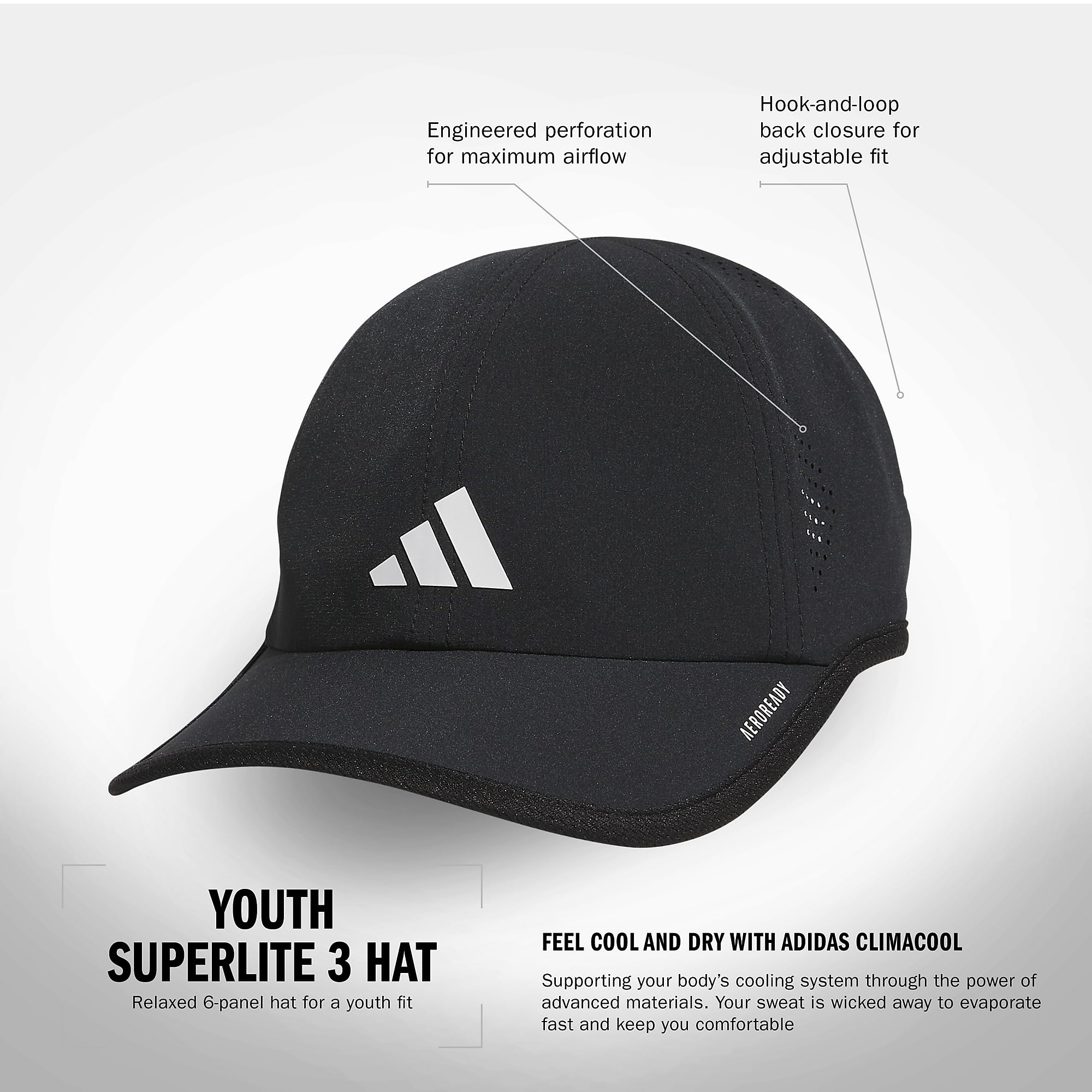 Foto 2 | Gorra Adidas Superlite 3.0 Para Niños, Unisex, Negro/blanco - Venta Internacional.