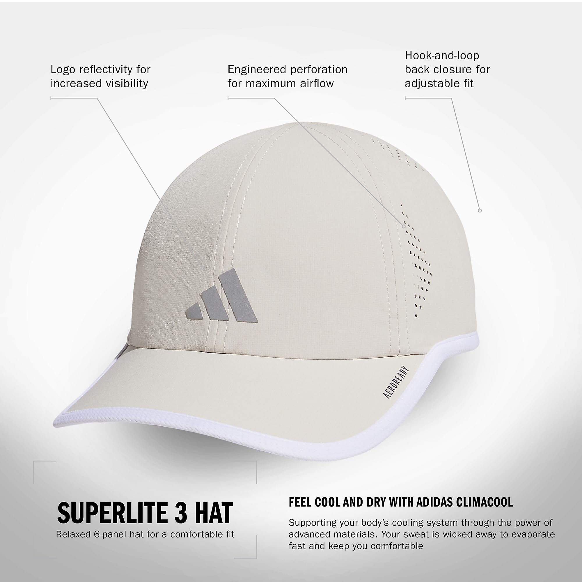 Foto 3 pulgar | Gorro Adidas Superlite Alúmina Beige/plateado Metálico/blanco - Venta Internacional.