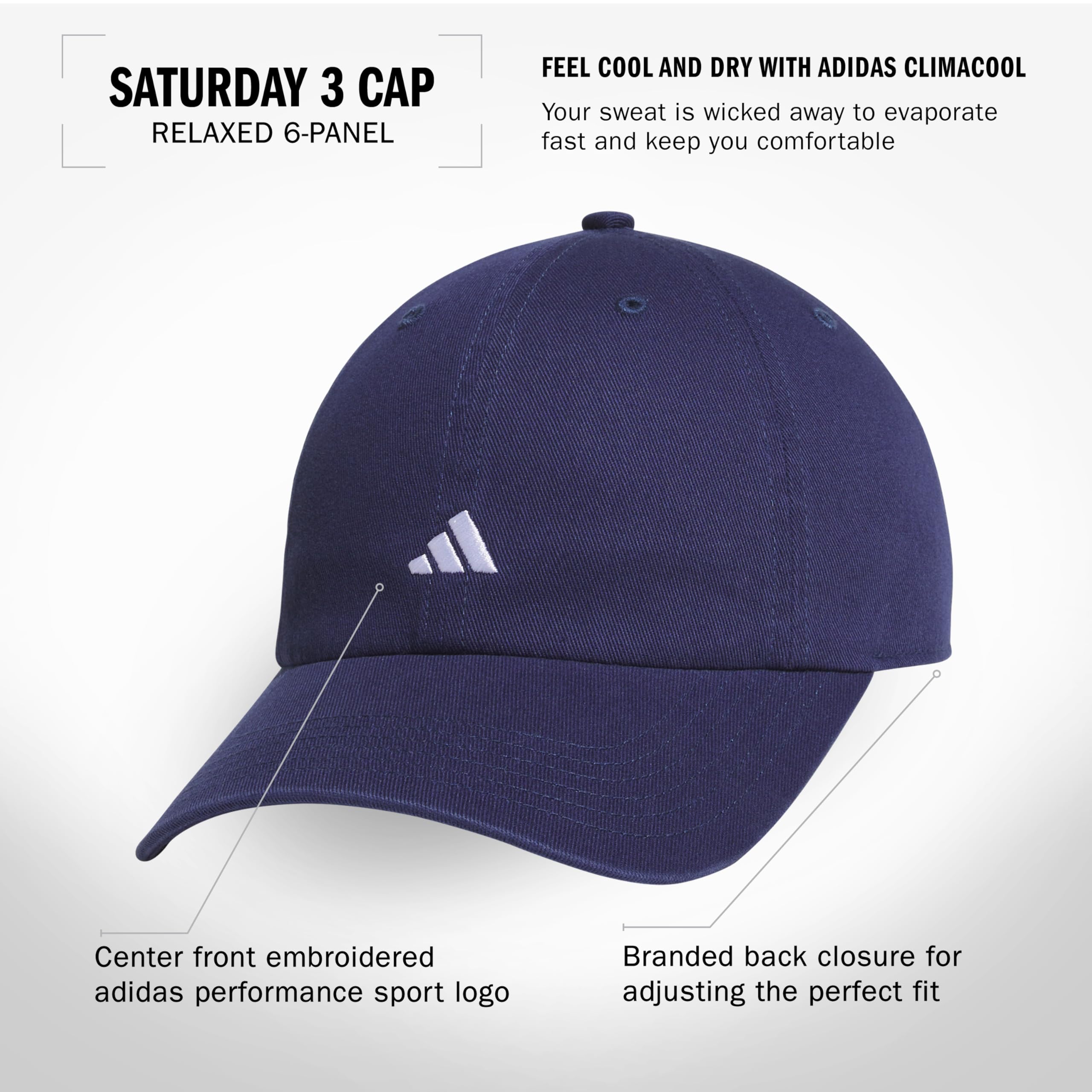 Foto 3 pulgar | Gorra Adidas Saturday Para Mujer, Corte Holgado, Azul Oscuro/blanco - Venta Internacional.