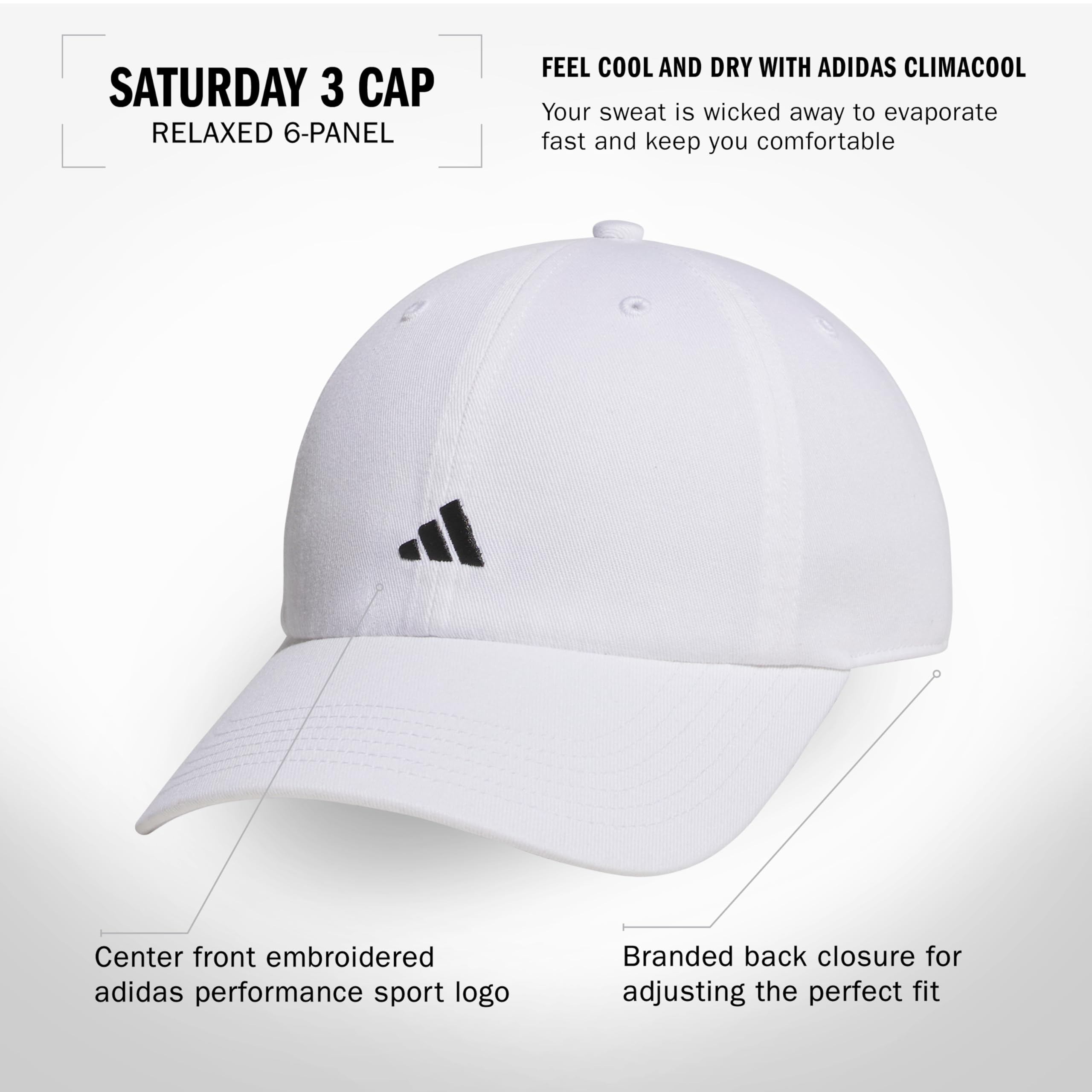 Foto 3 pulgar | Gorra Adidas Saturday Para Mujer, Corte Holgado, Atlética, Blanco/negro - Venta Internacional.