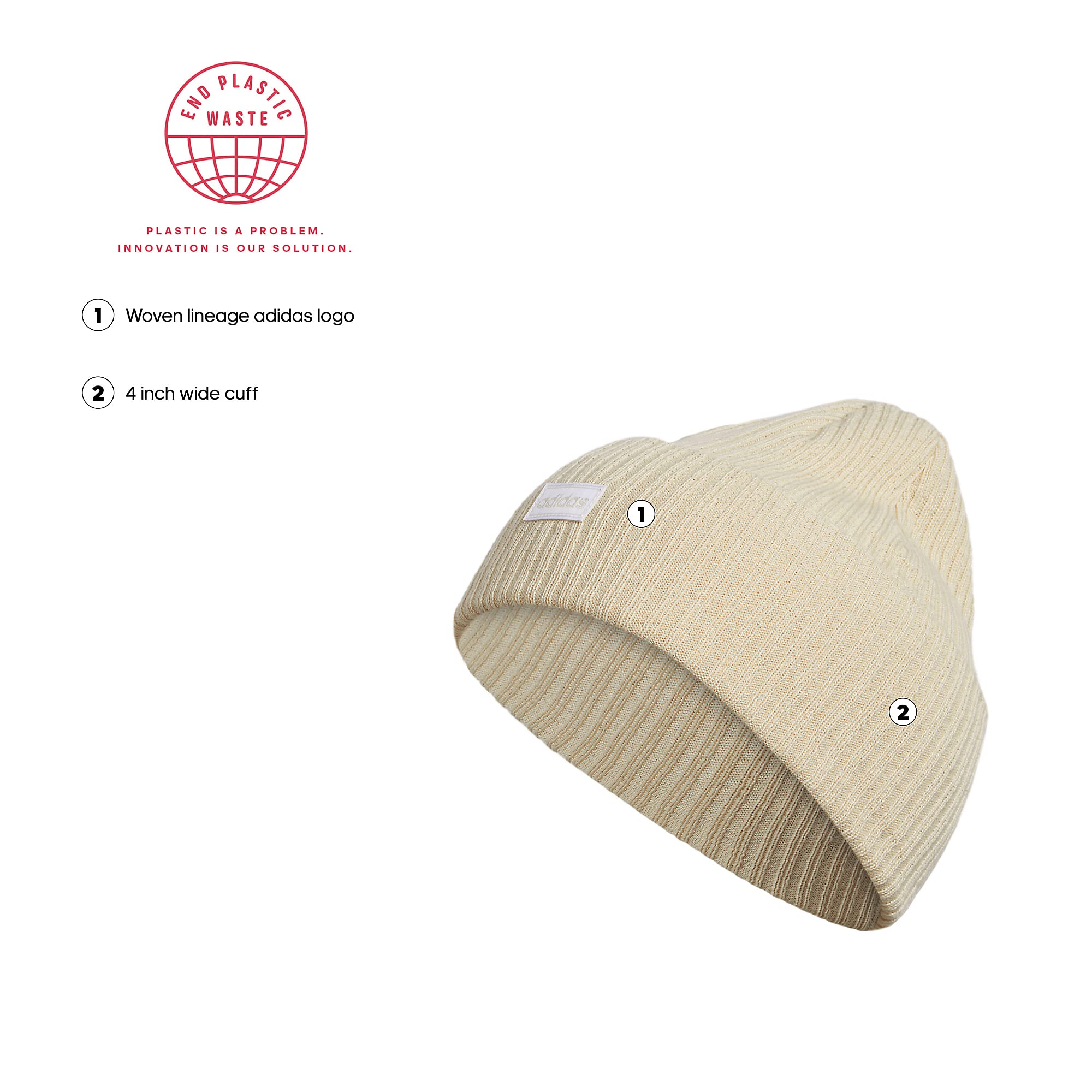 Foto 3 pulgar | Gorro Adidas Para Mujer, 10 Cm, Dobladillo, Alúmina, Color Beige/blanco - Venta Internacional.