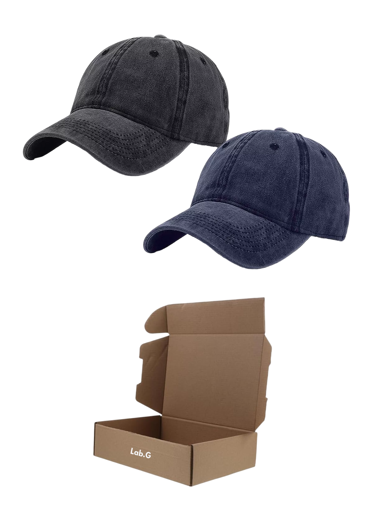 Gorra De Béisbol Vintage De Algodón Con Sólido 2pzs, Negro + Azul Marino