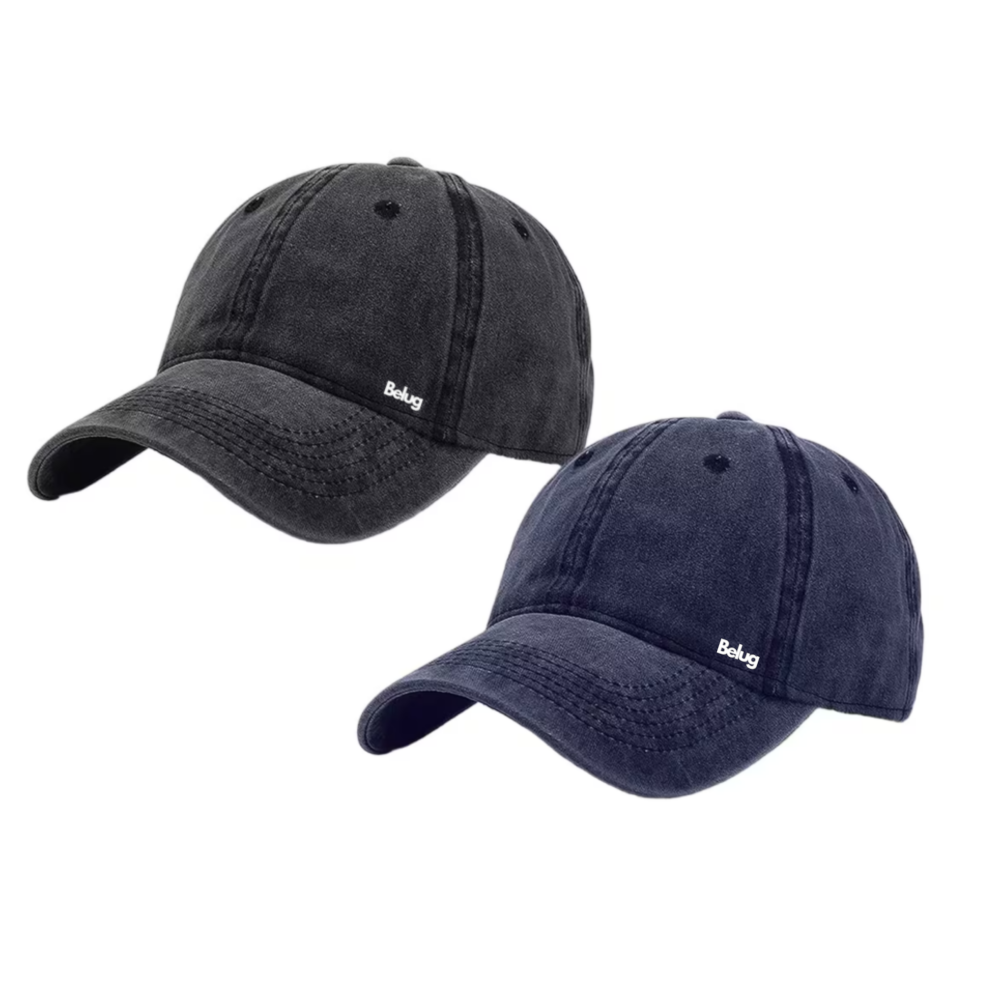 Foto 2 pulgar | Gorra De Béisbol Vintage De Algodón Con Sólido 2pzs Belug, Negro + Azul Marino