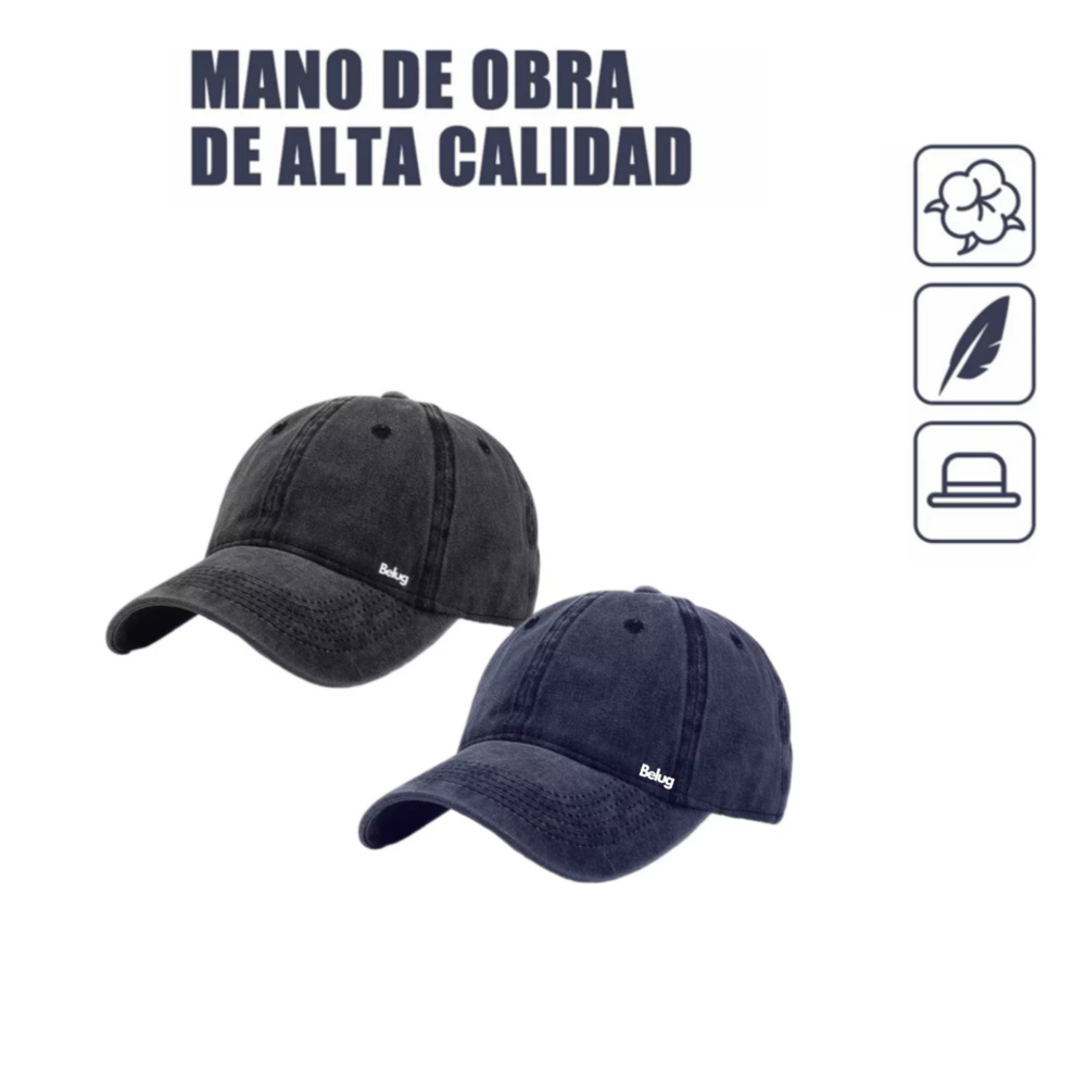 Foto 4 pulgar | Gorra De Béisbol Vintage De Algodón Con Sólido 2pzs Belug, Negro + Azul Marino
