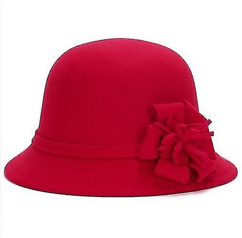 Foto 2 pulgar | Gorro Huoguo Otoño Invierno Vintage Lana Imitación Flor Rojo - Venta Internacional.