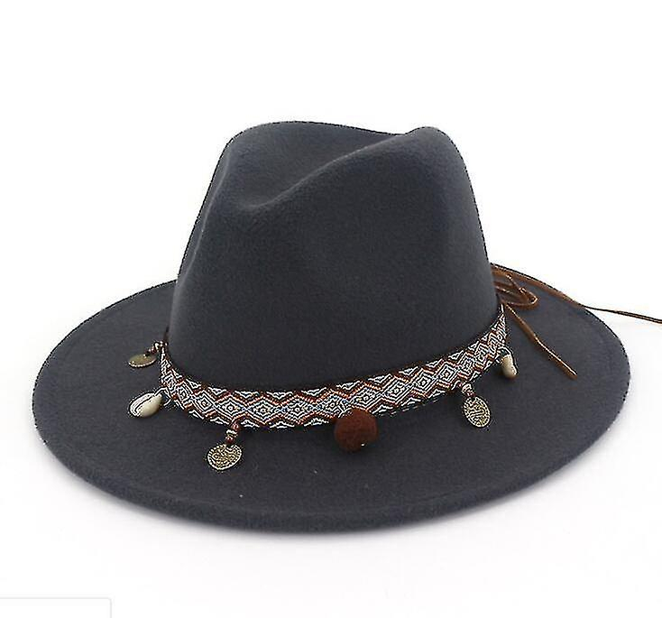 Foto 2 pulgar | Gorras Huoguo Jazz Para Mujer  Estilo Bohemio  De Lana  Gris Oscuro - Venta Internacional.